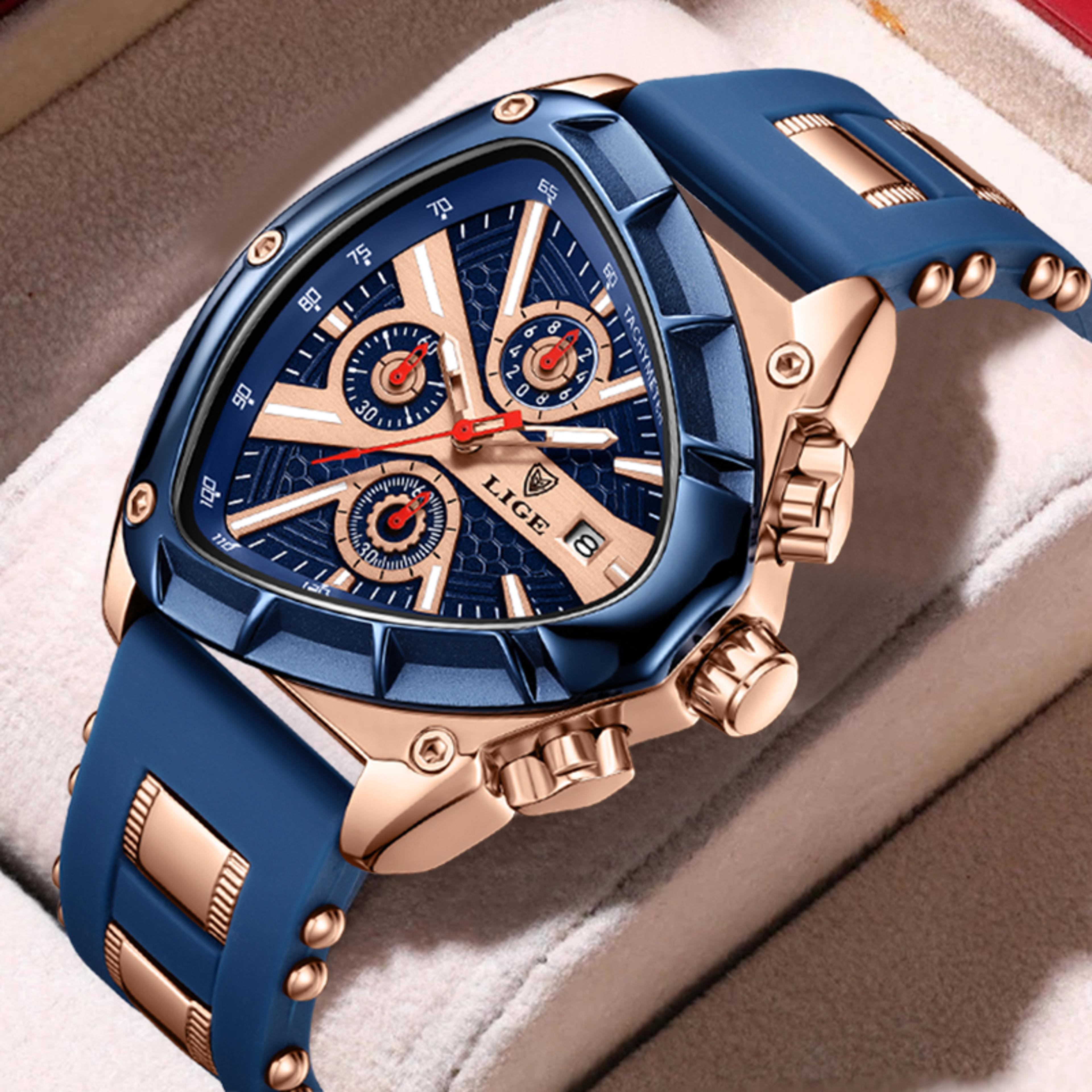 men waterproof chronograph quartz watch with silicone strap
