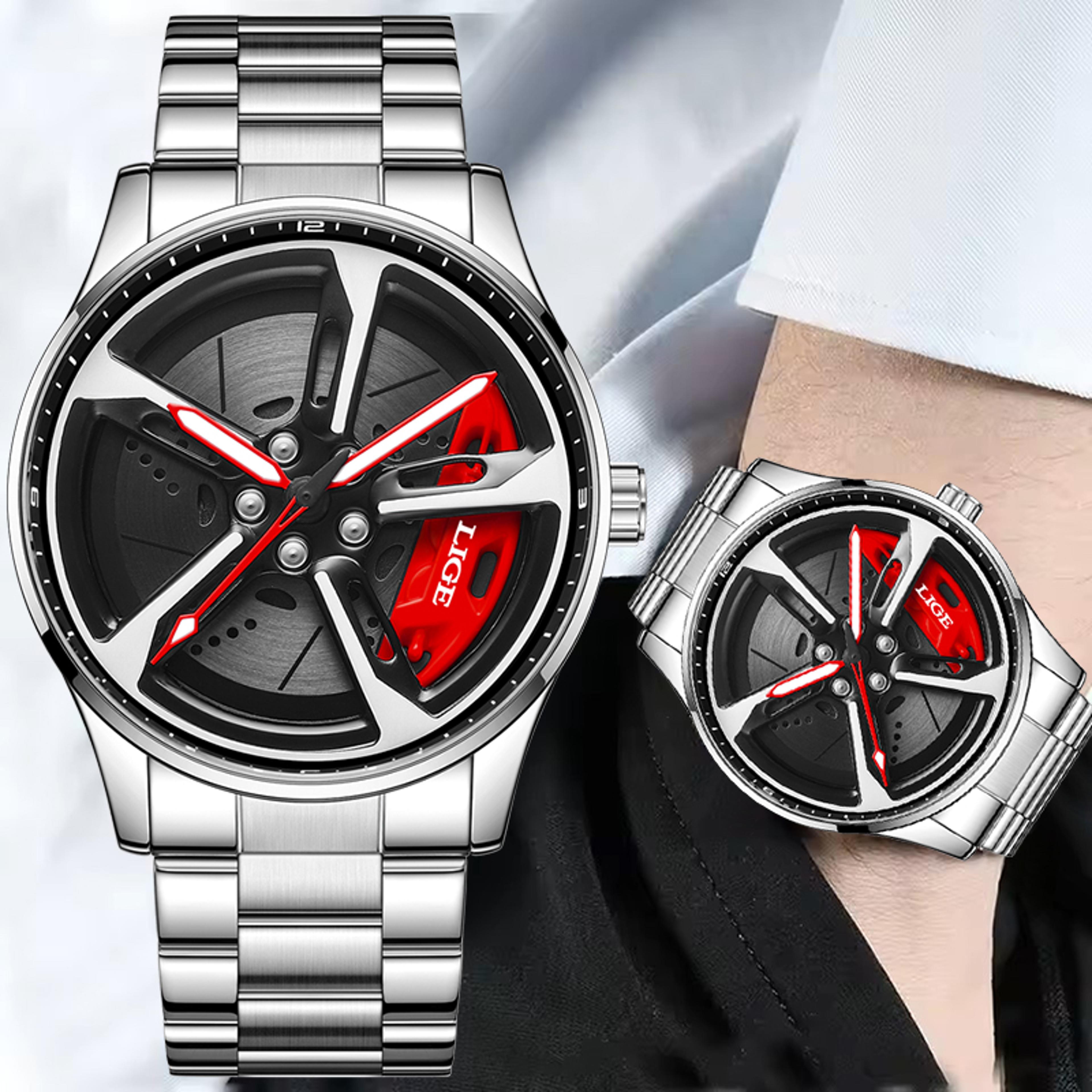 car wheel dial mens quartz watch waterproof stainless steel sports watch