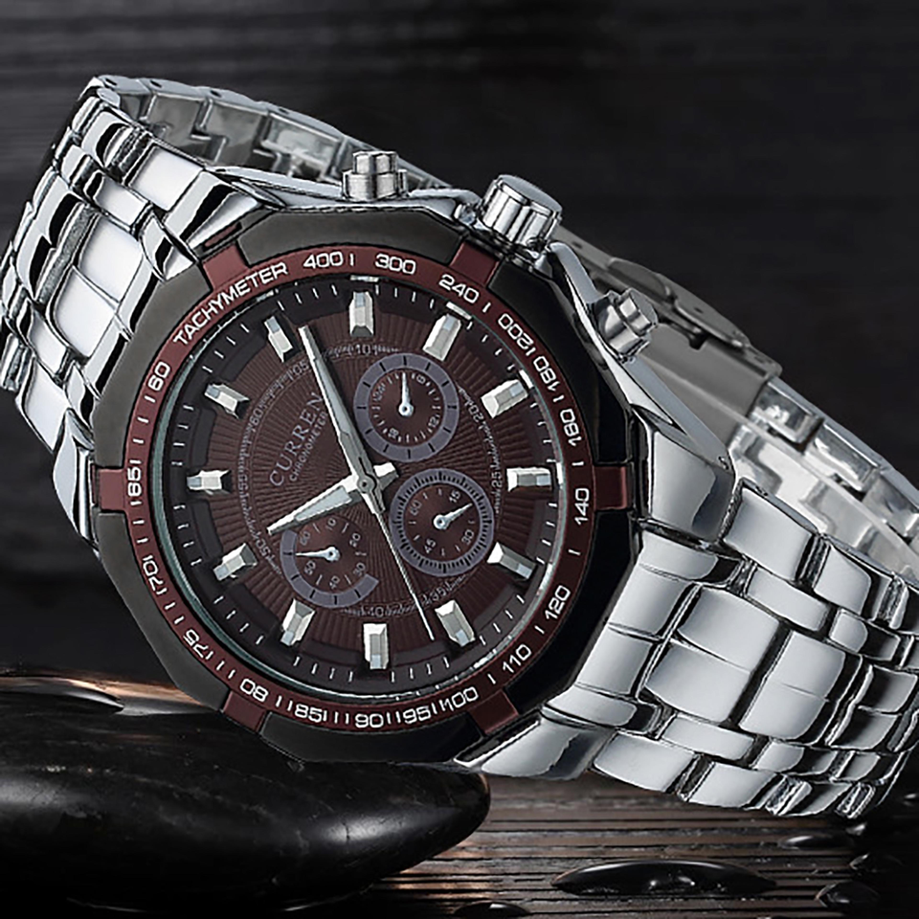 men stainless steel quartz watch elegant business wristwatch with multi dial design