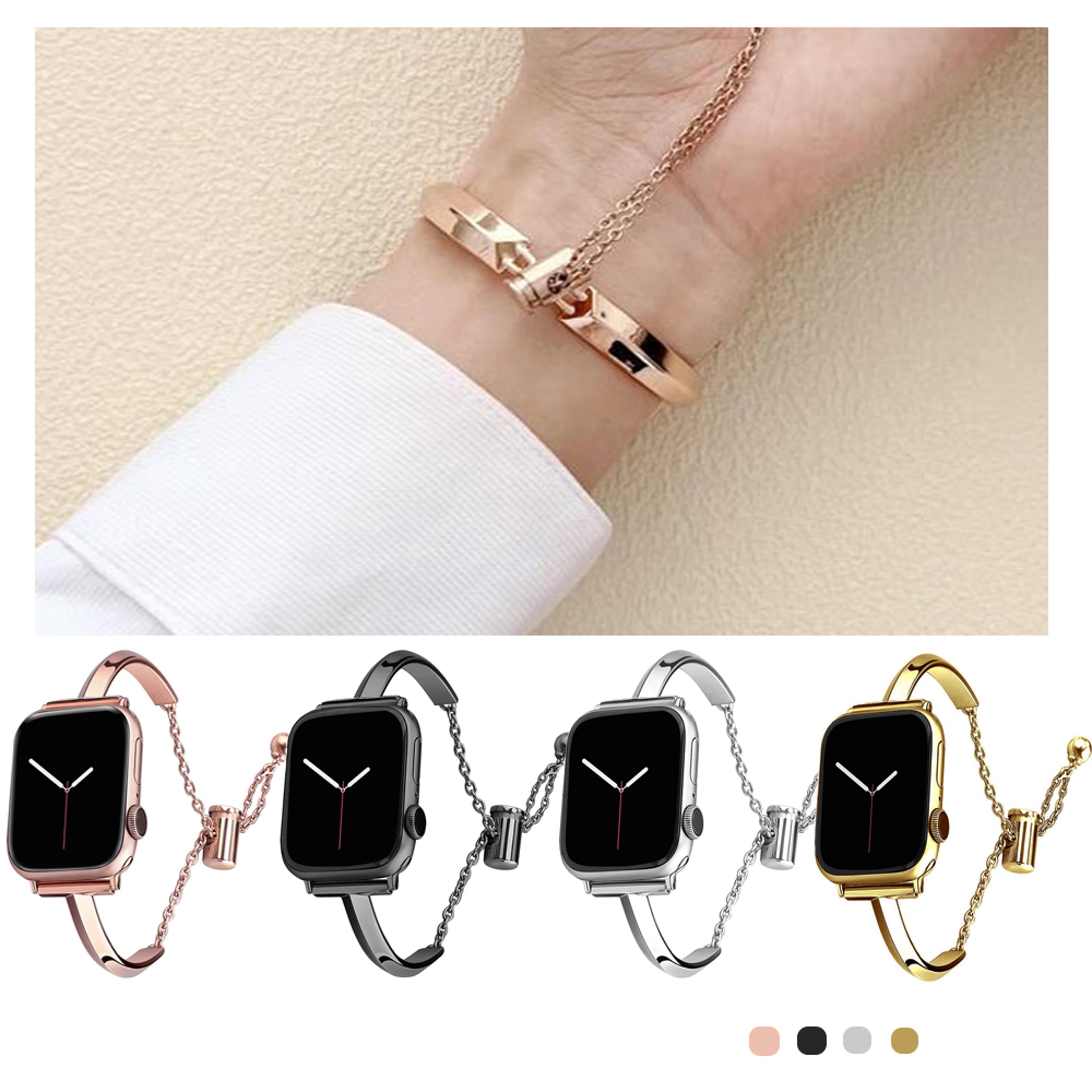 slim stainless steel apple watch band adjustable link bracelet for women