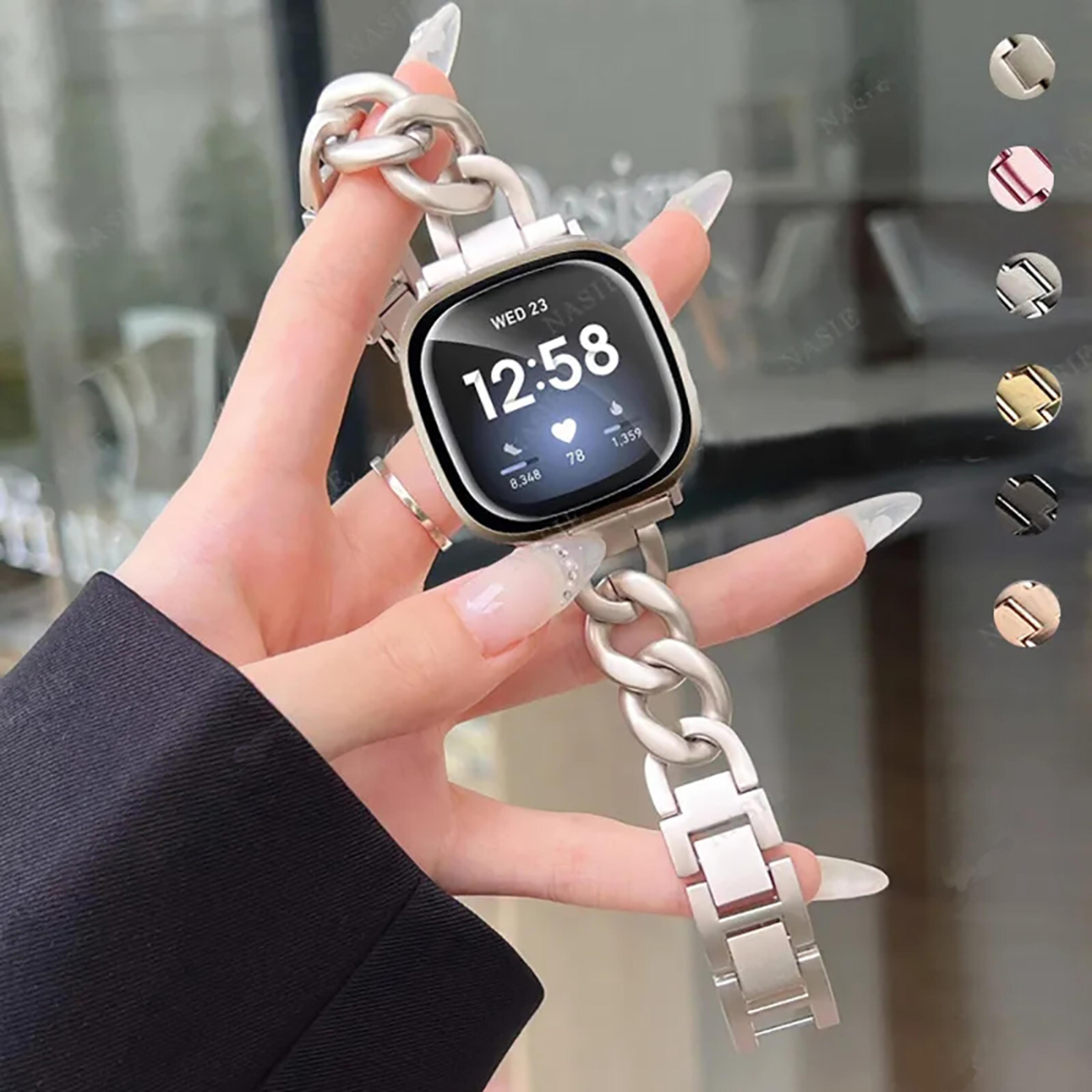 fitbit versa metal chain band elegant replacement strap for fitbit sense and versa