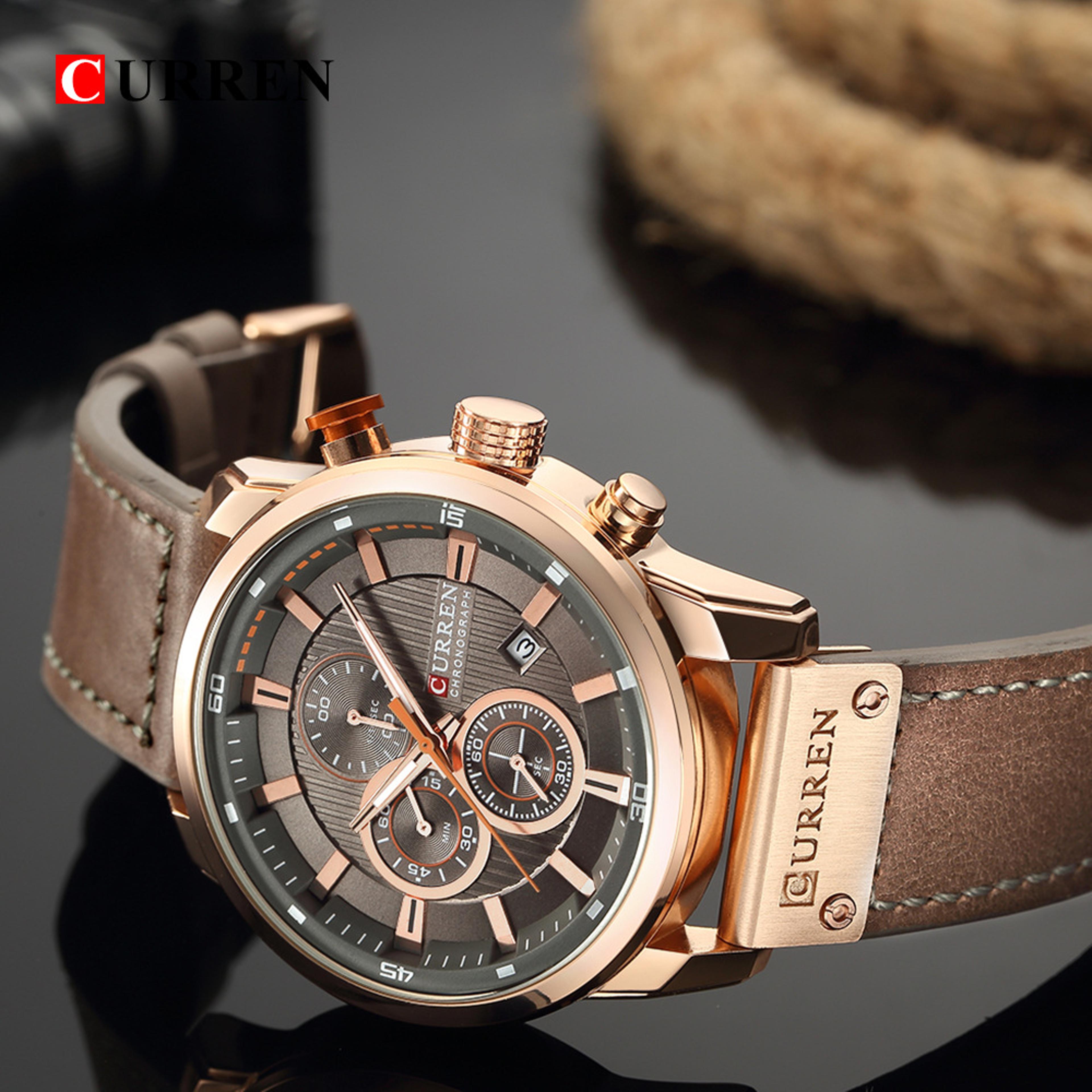 mens luxury business quartz watch waterproof leather strap calendar wristwatch