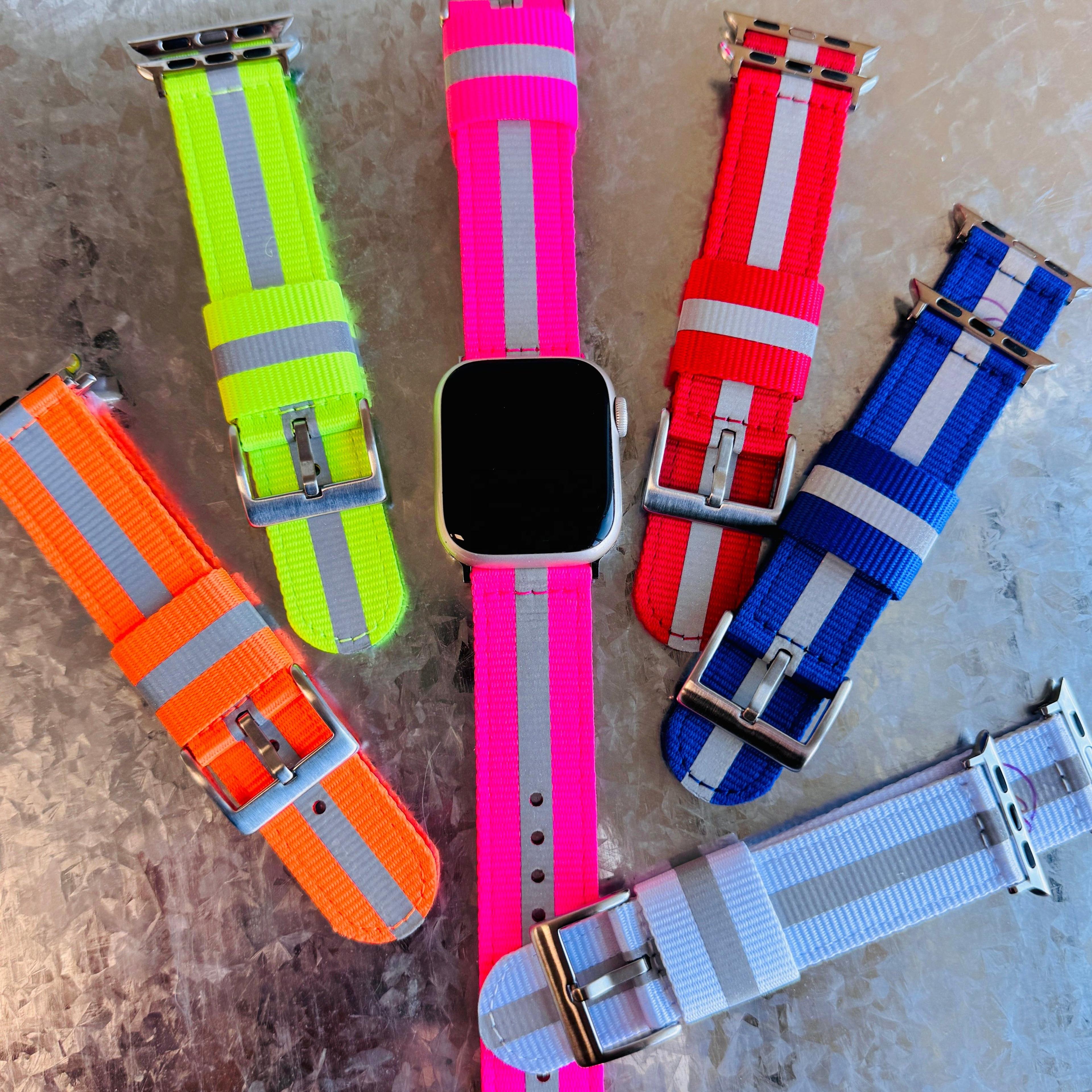 reflective woven nylon apple watch band adjustable sport strap for series to and se