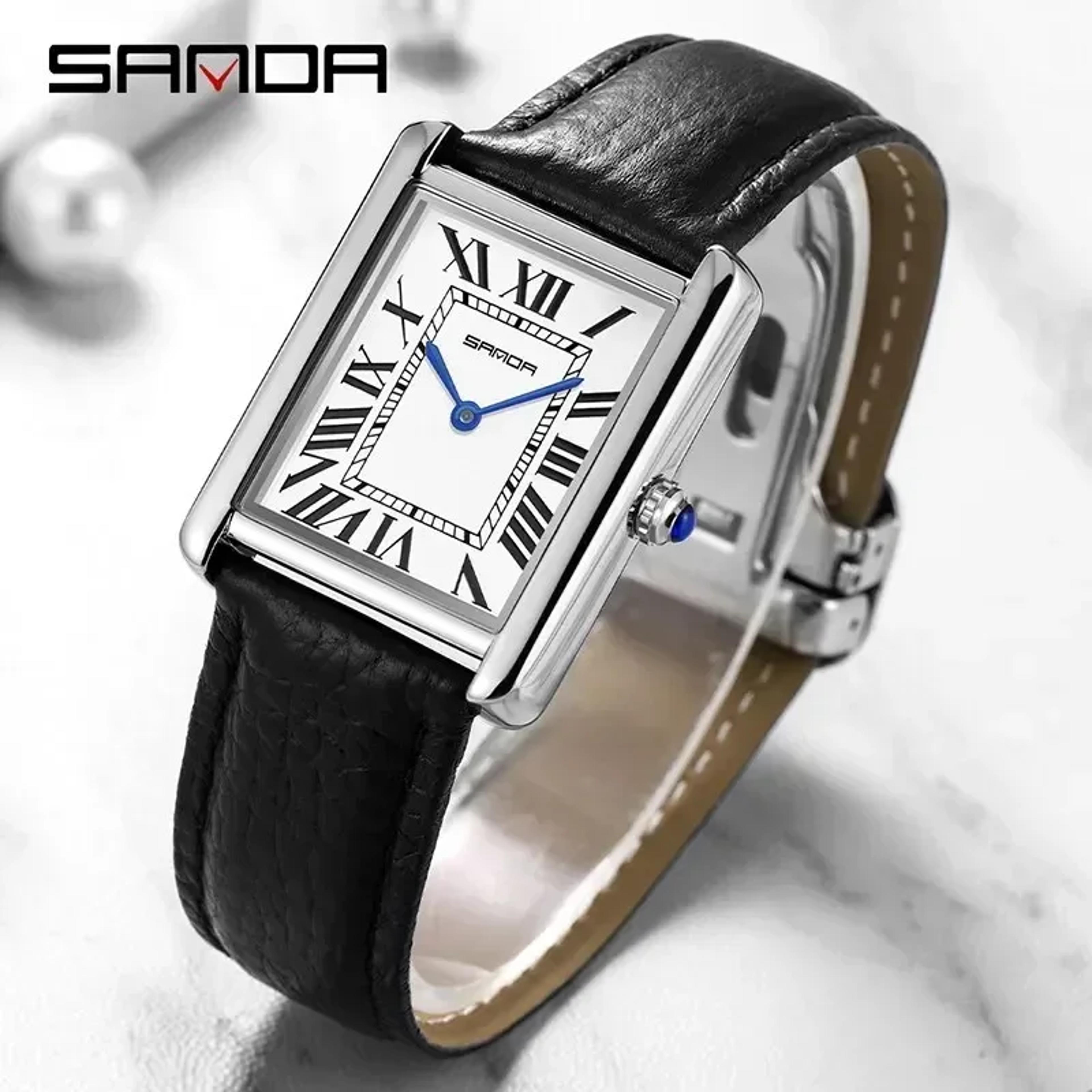 classic couple quartz watch with square dial leather strap and water resistance
