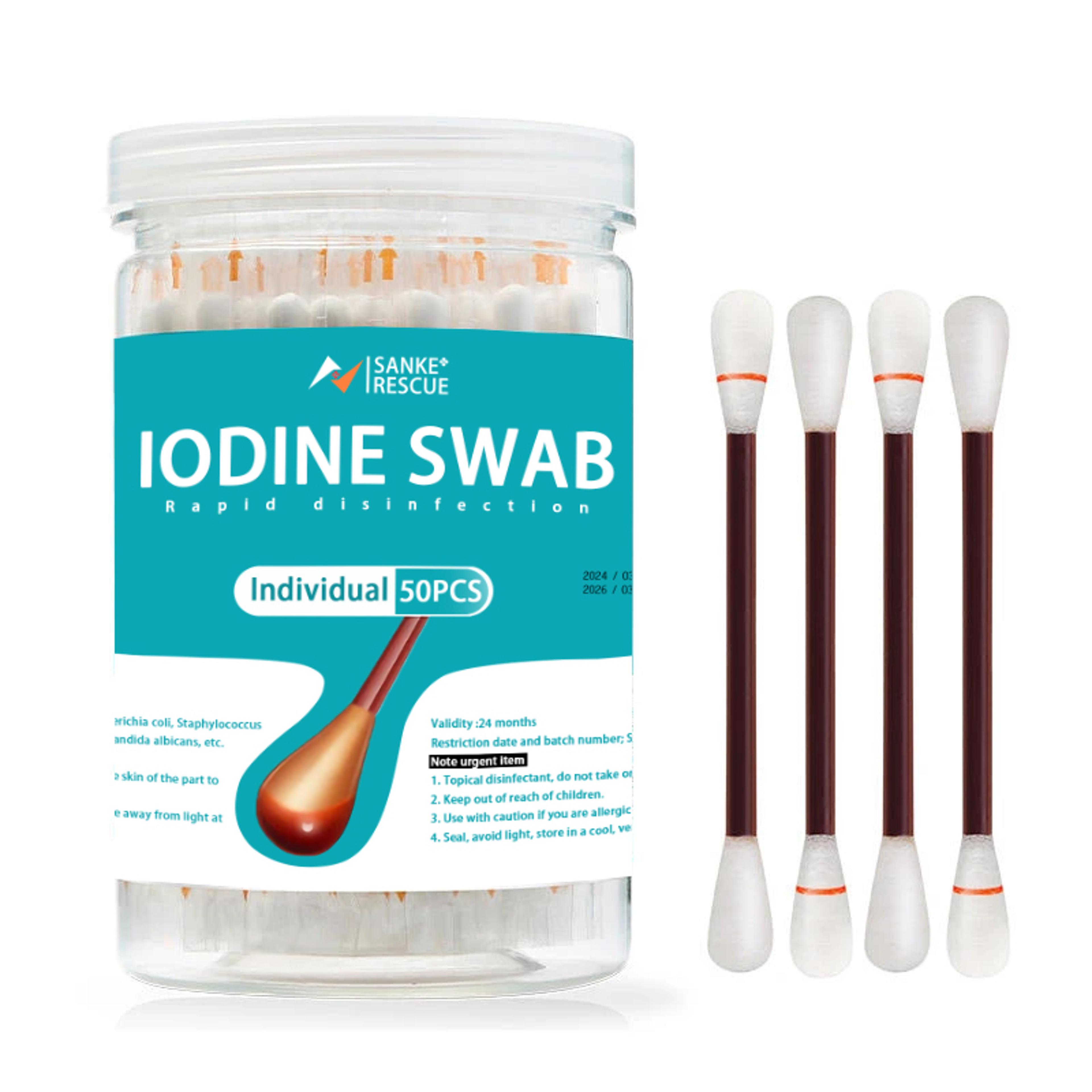 disposable alcohol swabs and iodine cotton swabs for first aid care