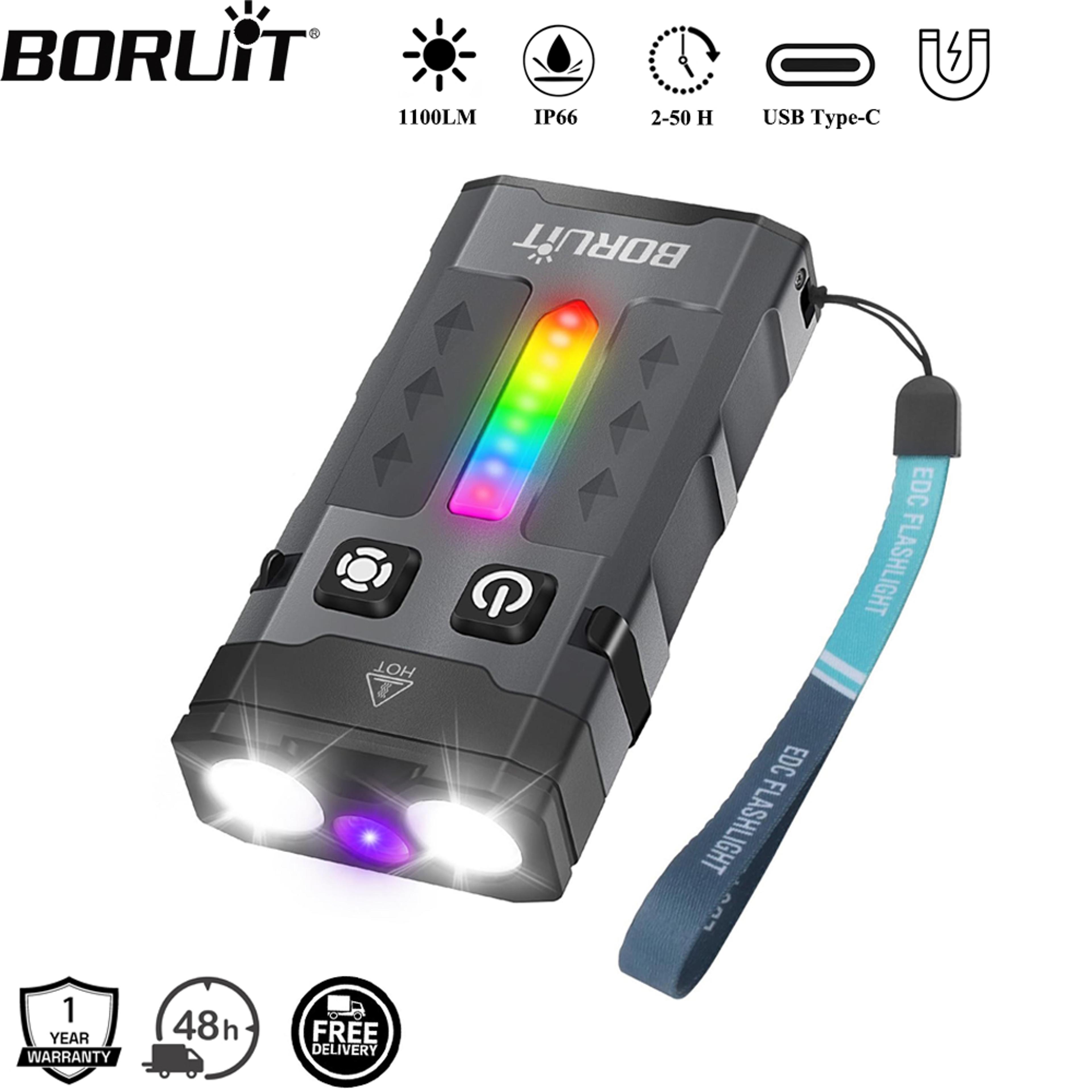 boruit ev20 1100lm rechargeable keychain flashlight uv magnetic work light