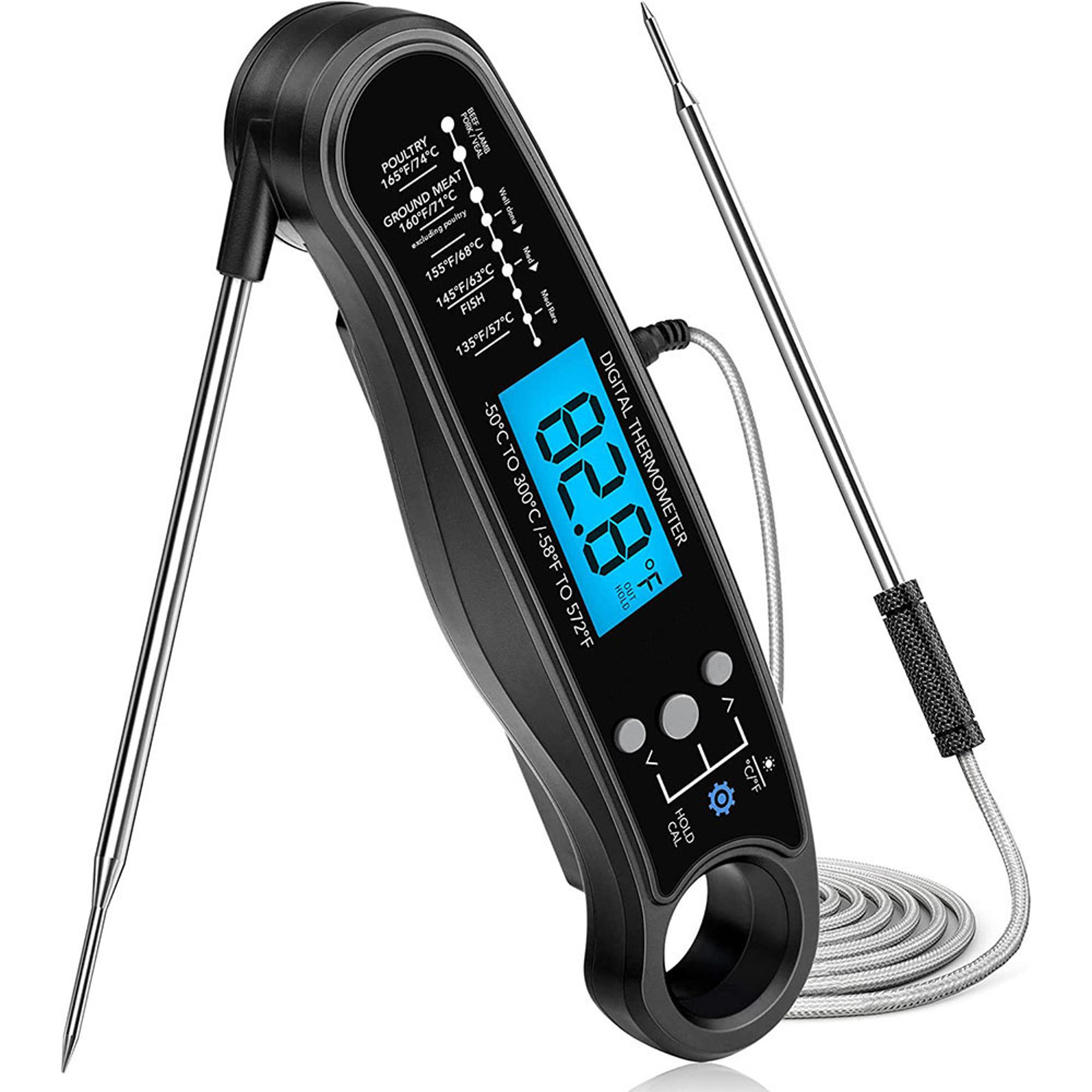 digital meat thermometer with dual probes for bbq grilling and kitchen cooking