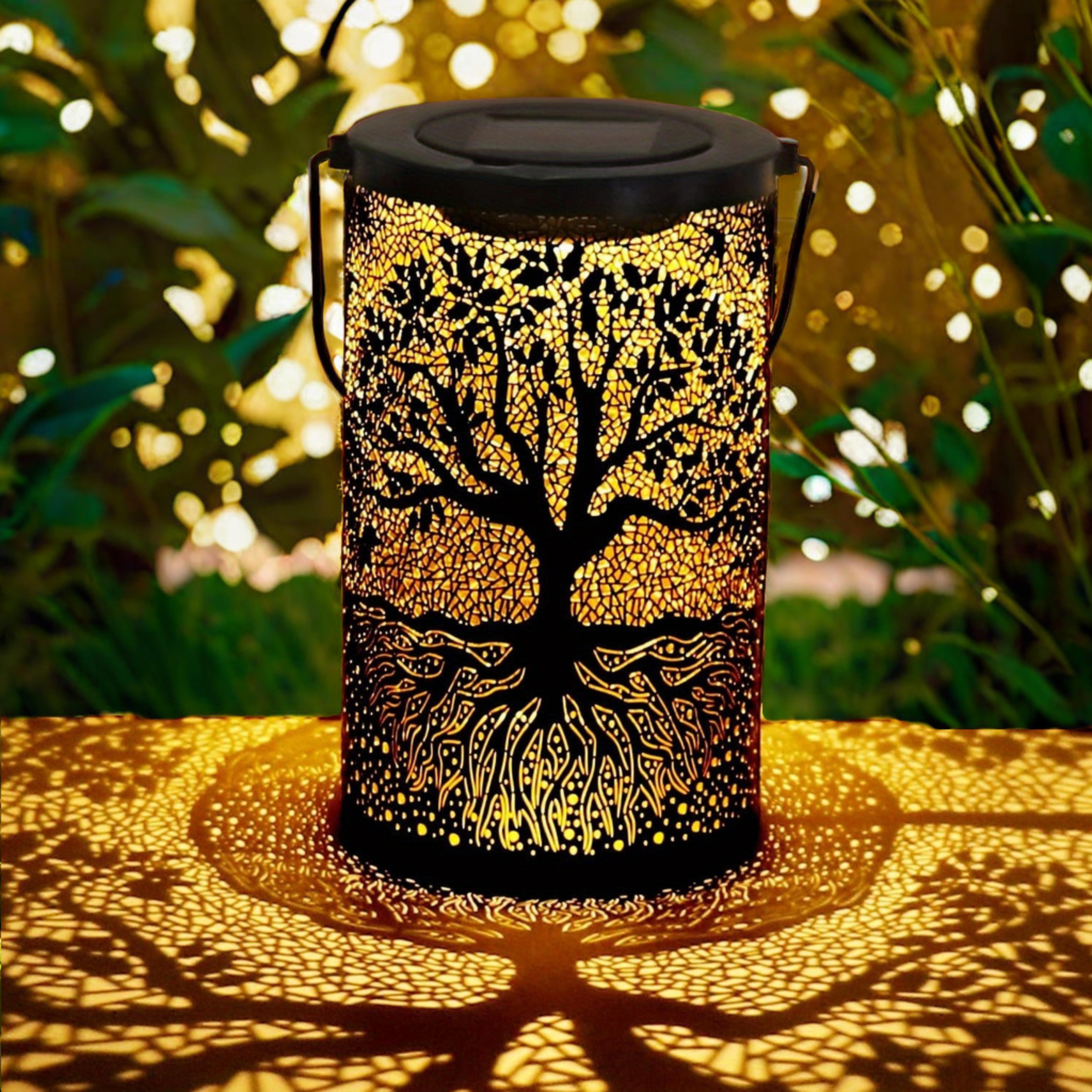solar outdoor lantern tree and leaf pattern hanging garden light