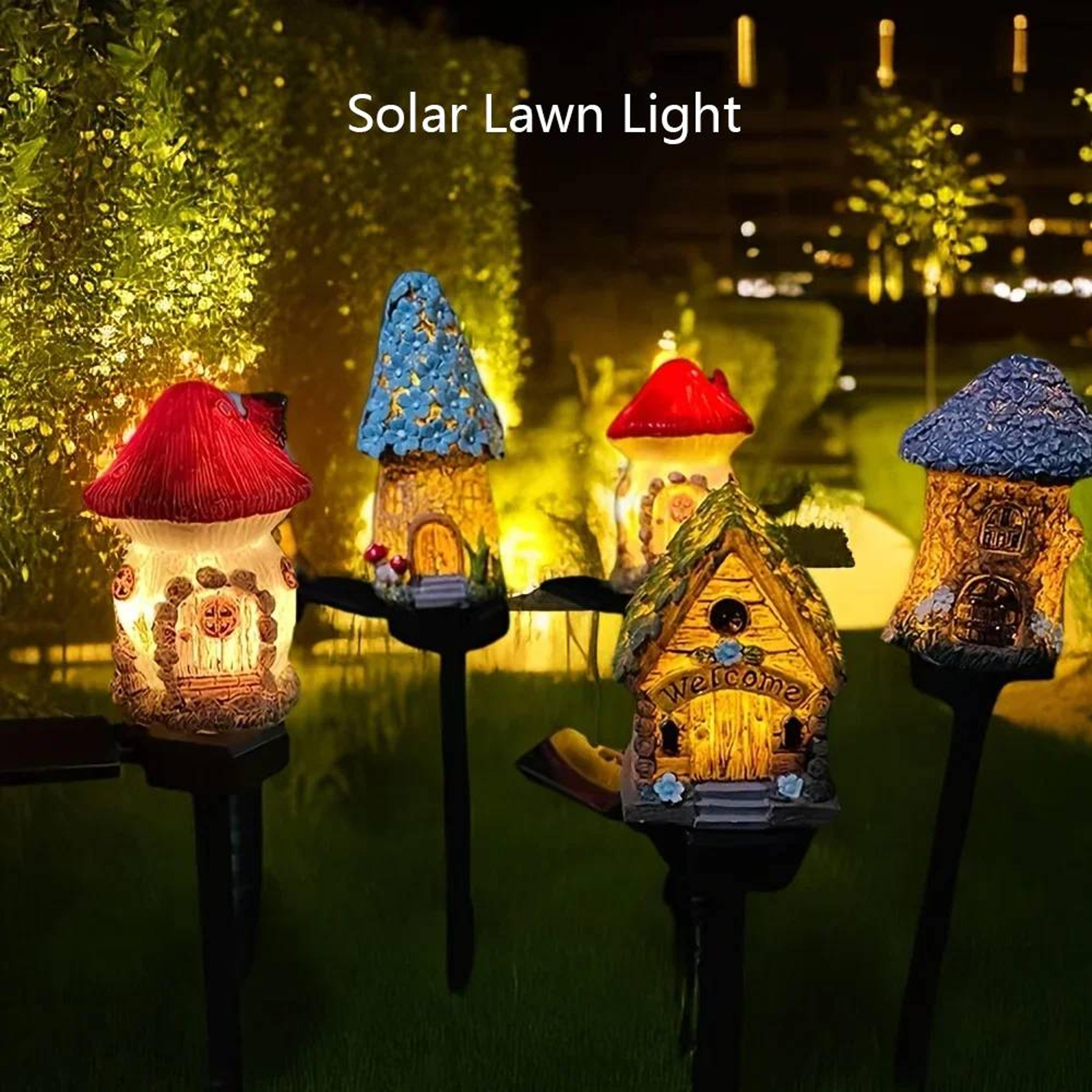 solar mushroom house garden light waterproof resin led outdoor lawn decor