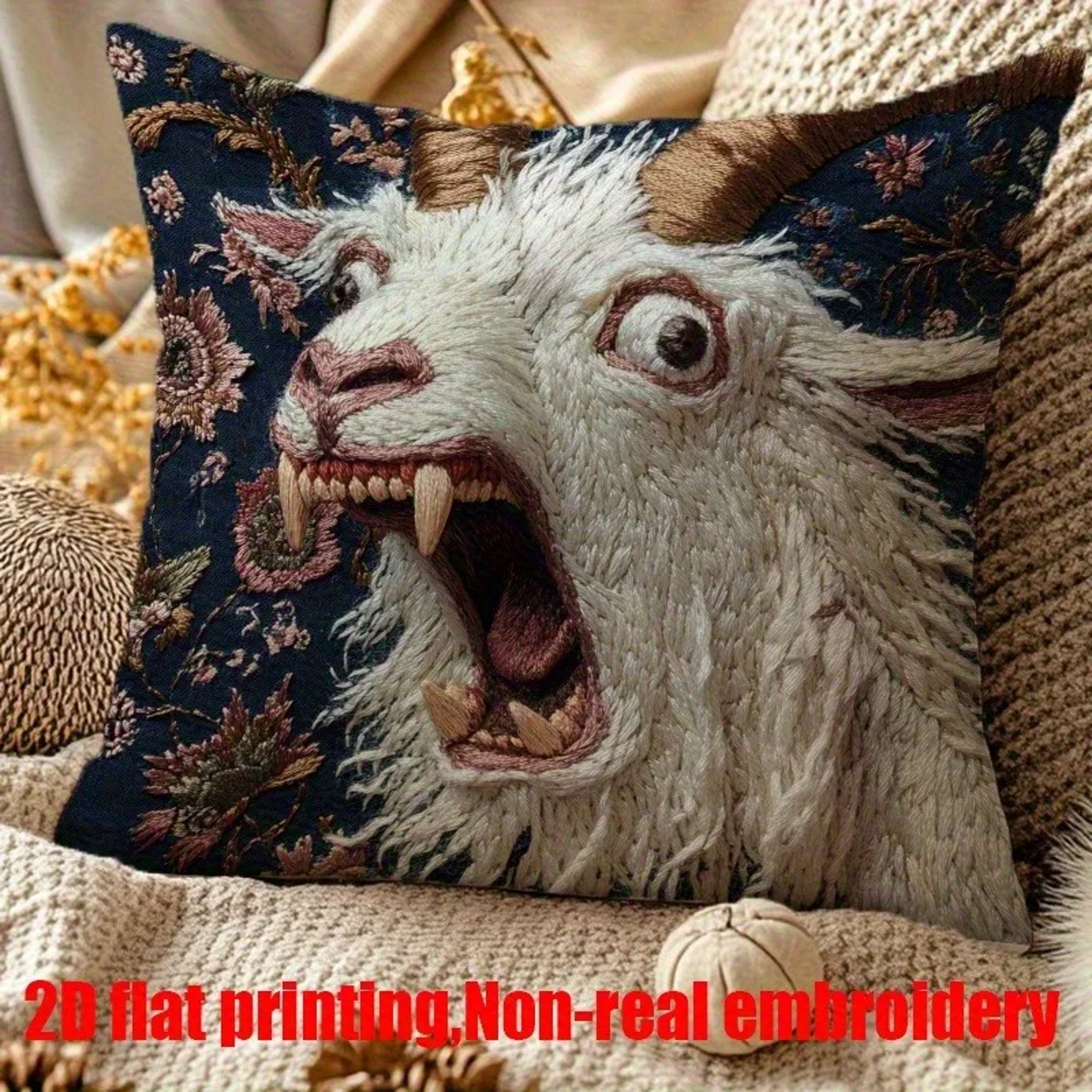 spooky goat pillow cover funny goat face cushion for gothic home decor