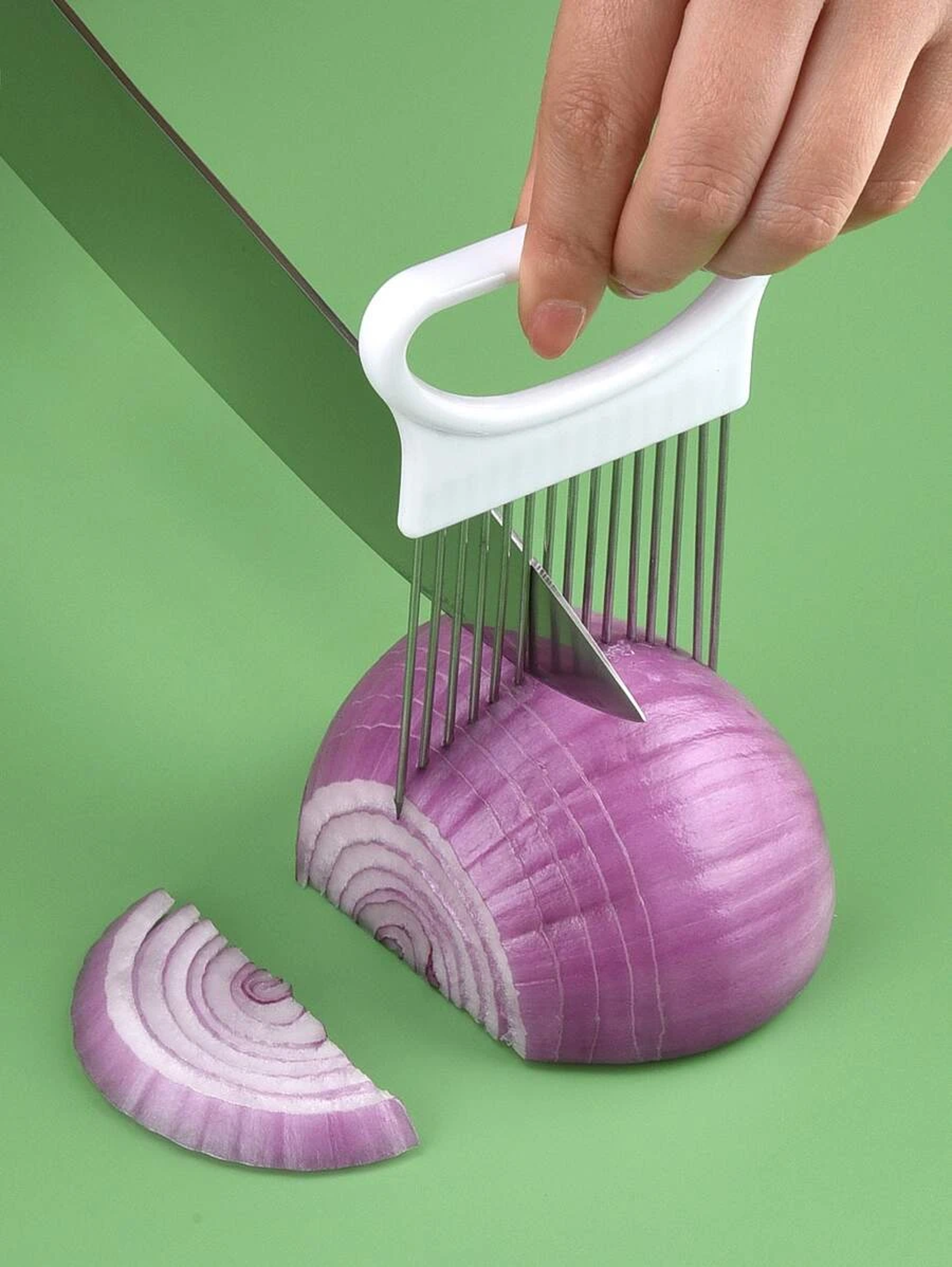 colorful stainless steel onion slicer holder vegetable cutting guide
