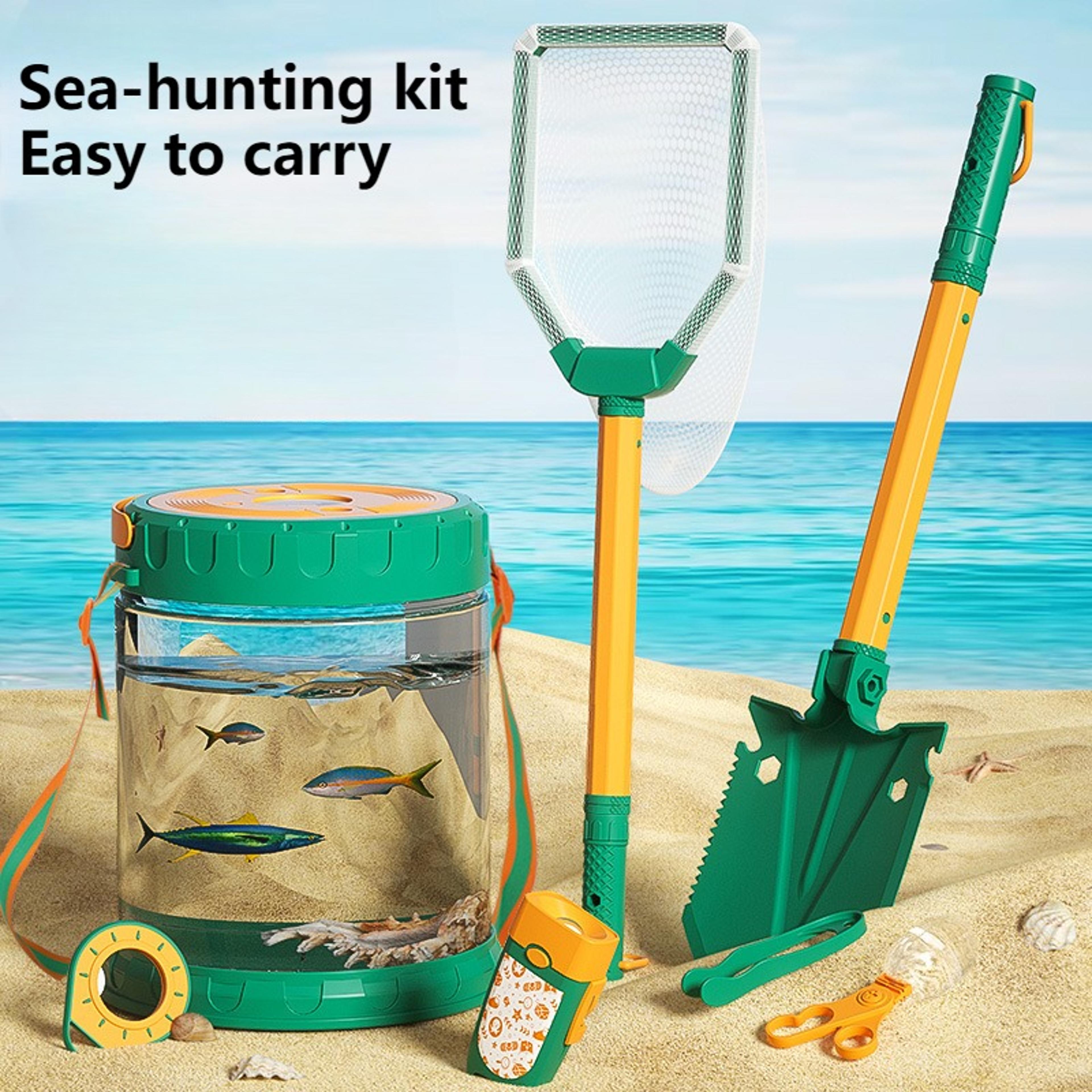 kids beach exploration set with crab clip and sea catching tools