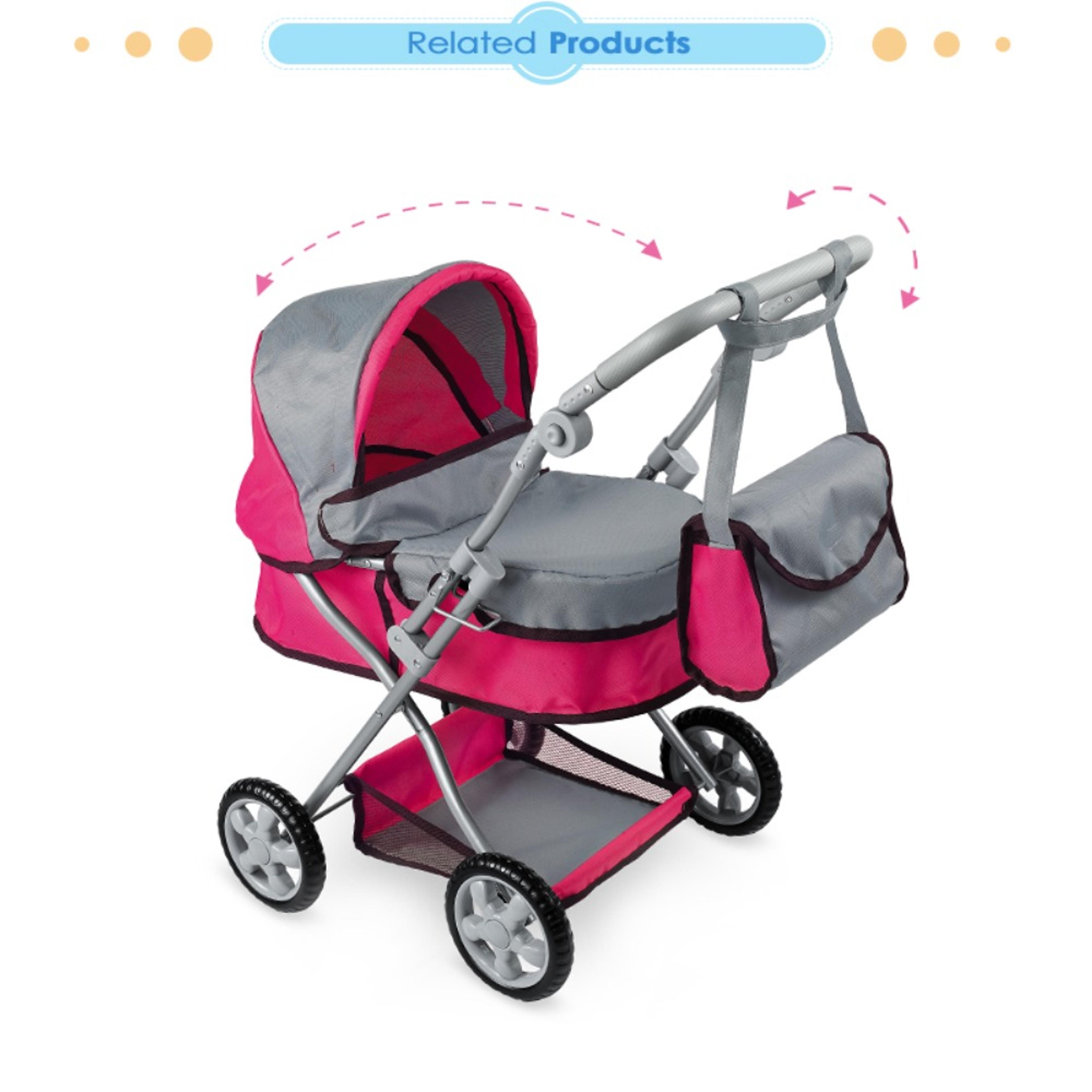 foldable baby doll stroller toy pram with adjustable handle and canopy