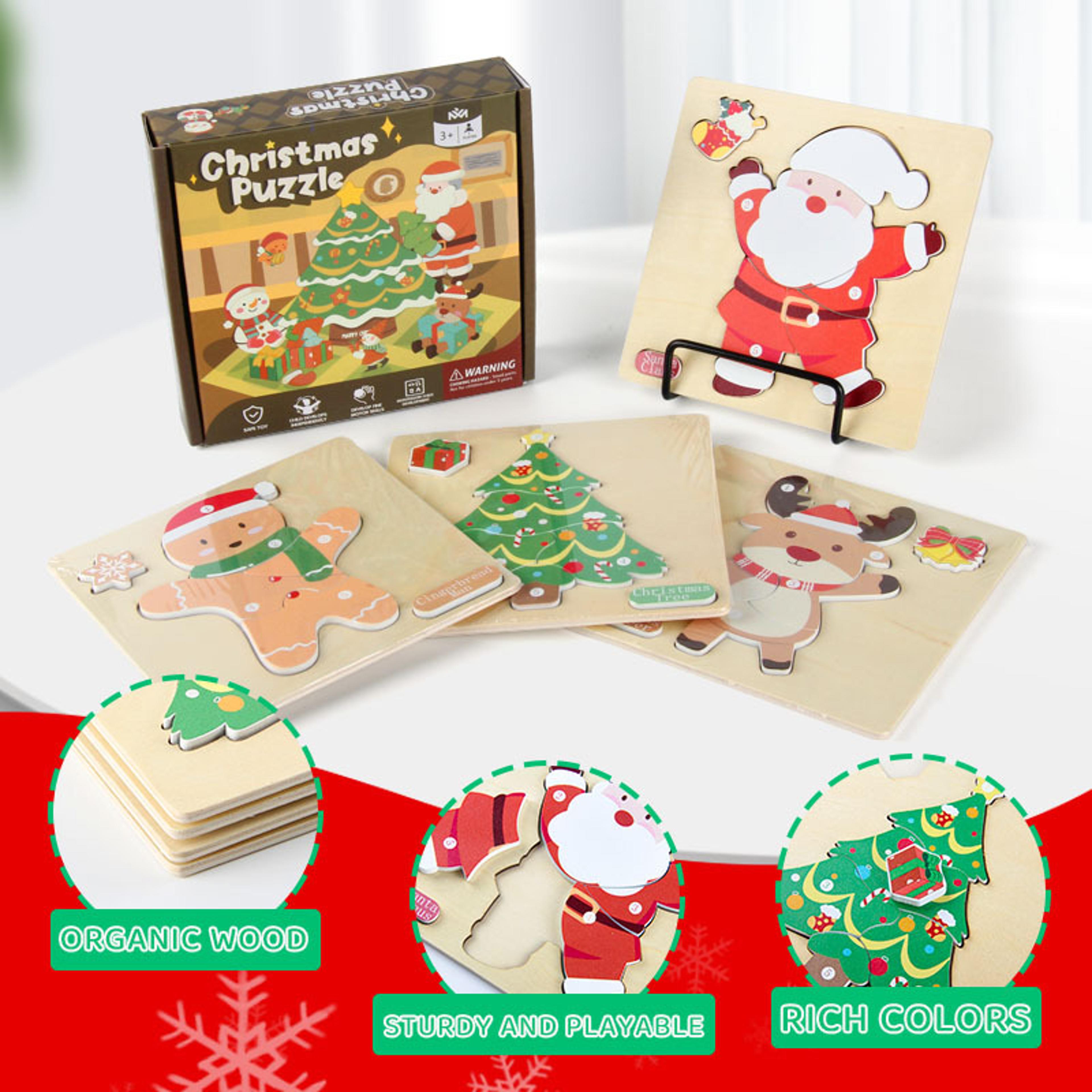 wooden christmas puzzle set educational holiday toy for kids