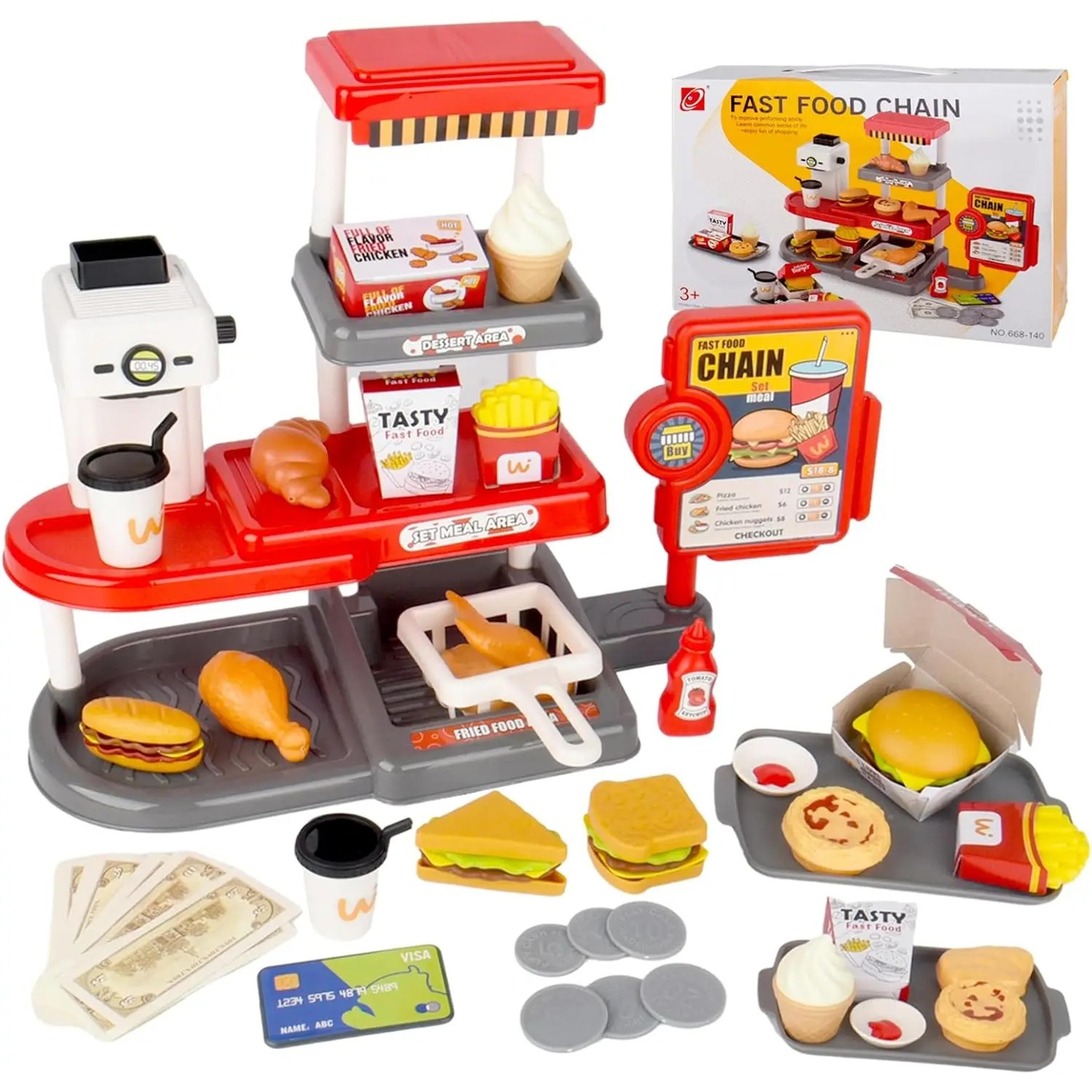 pretend play fast food set with kids cash register and drink dispenser