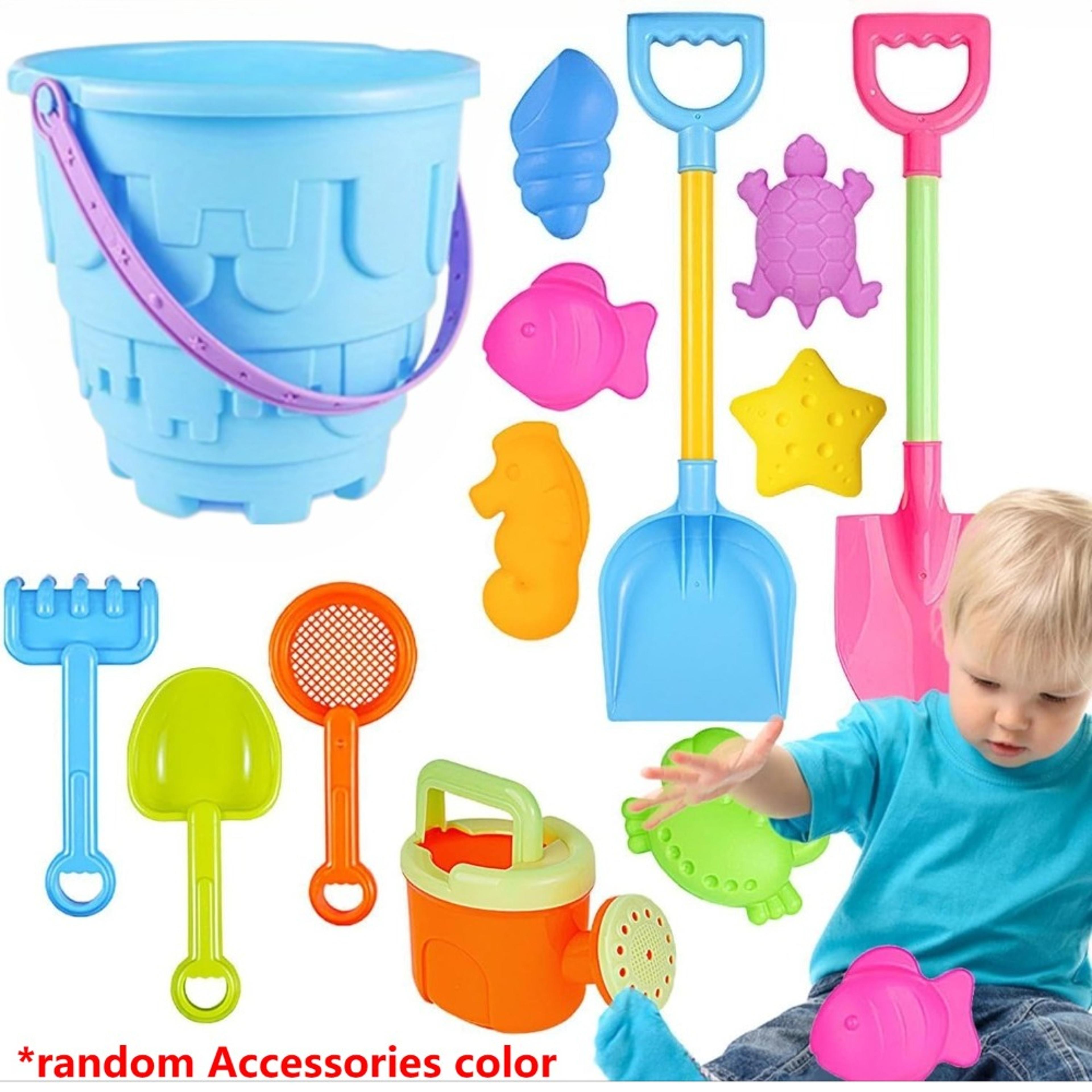 kids beach sand toys set with sandcastle bucket shovels and animal molds