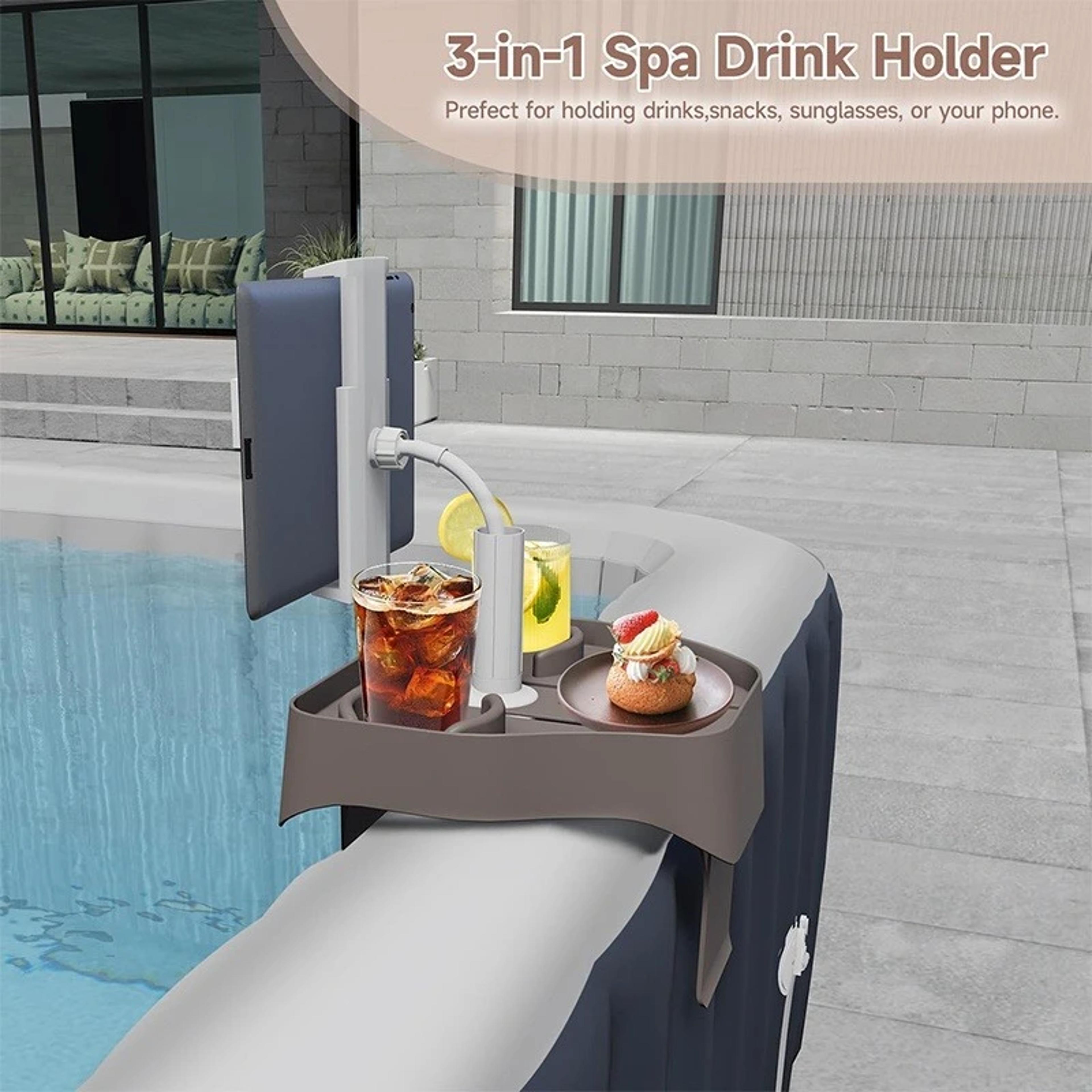 adjustable hot tub tray table with cup holder and phone holder