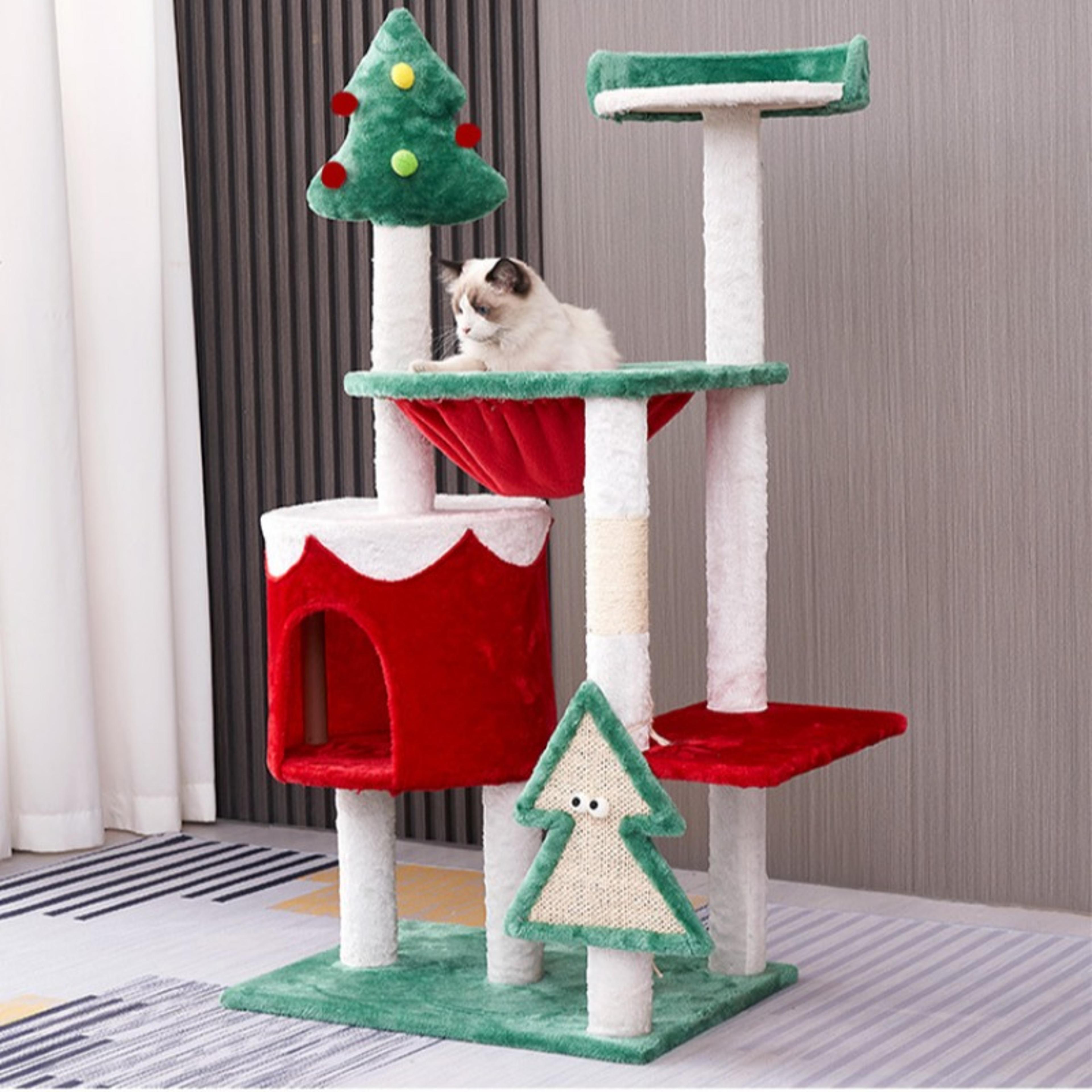 christmas tree cat tower plush cat bed with sisal scratching board