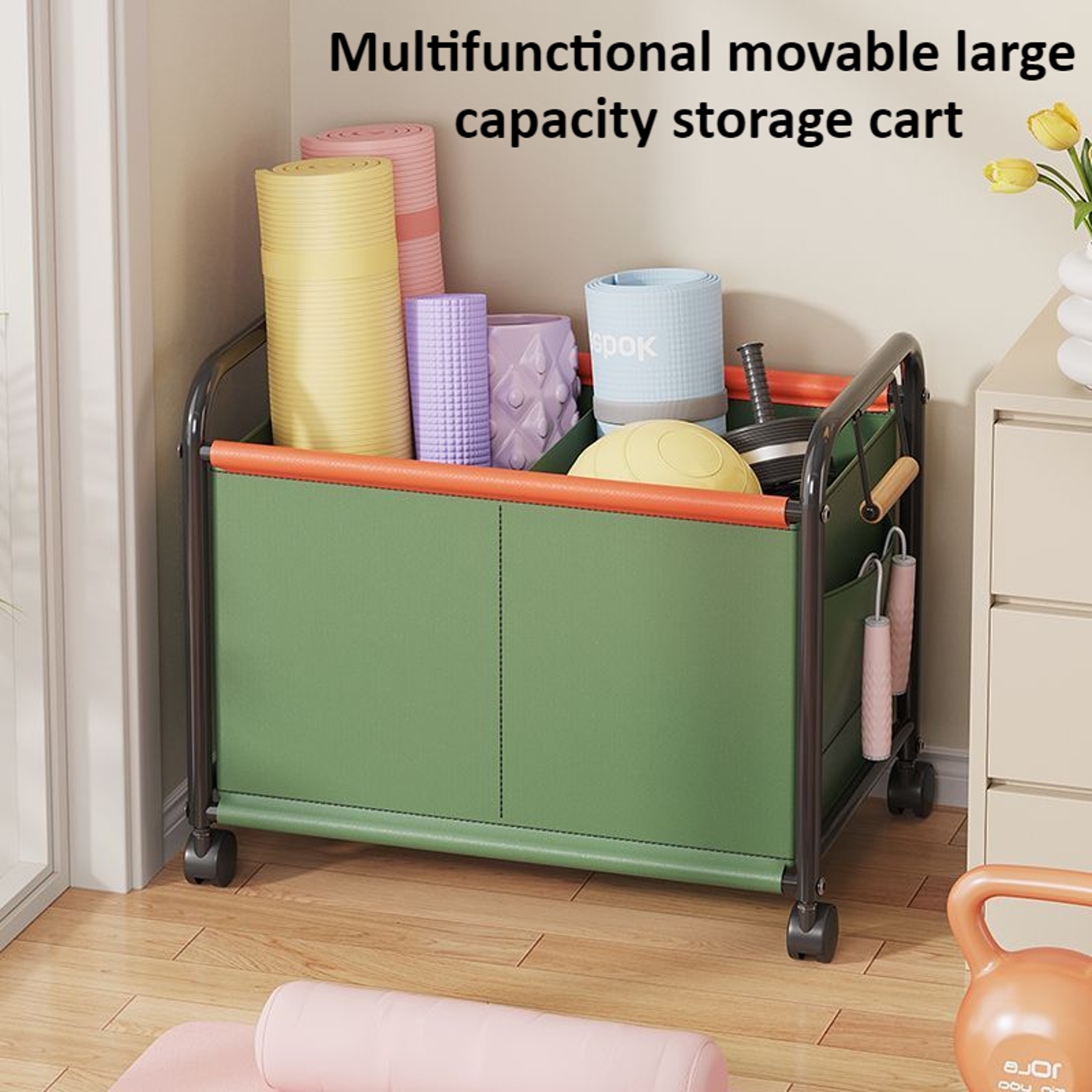 large capacity rolling toy storage basket with four wheels for bedroom and dorm organization
