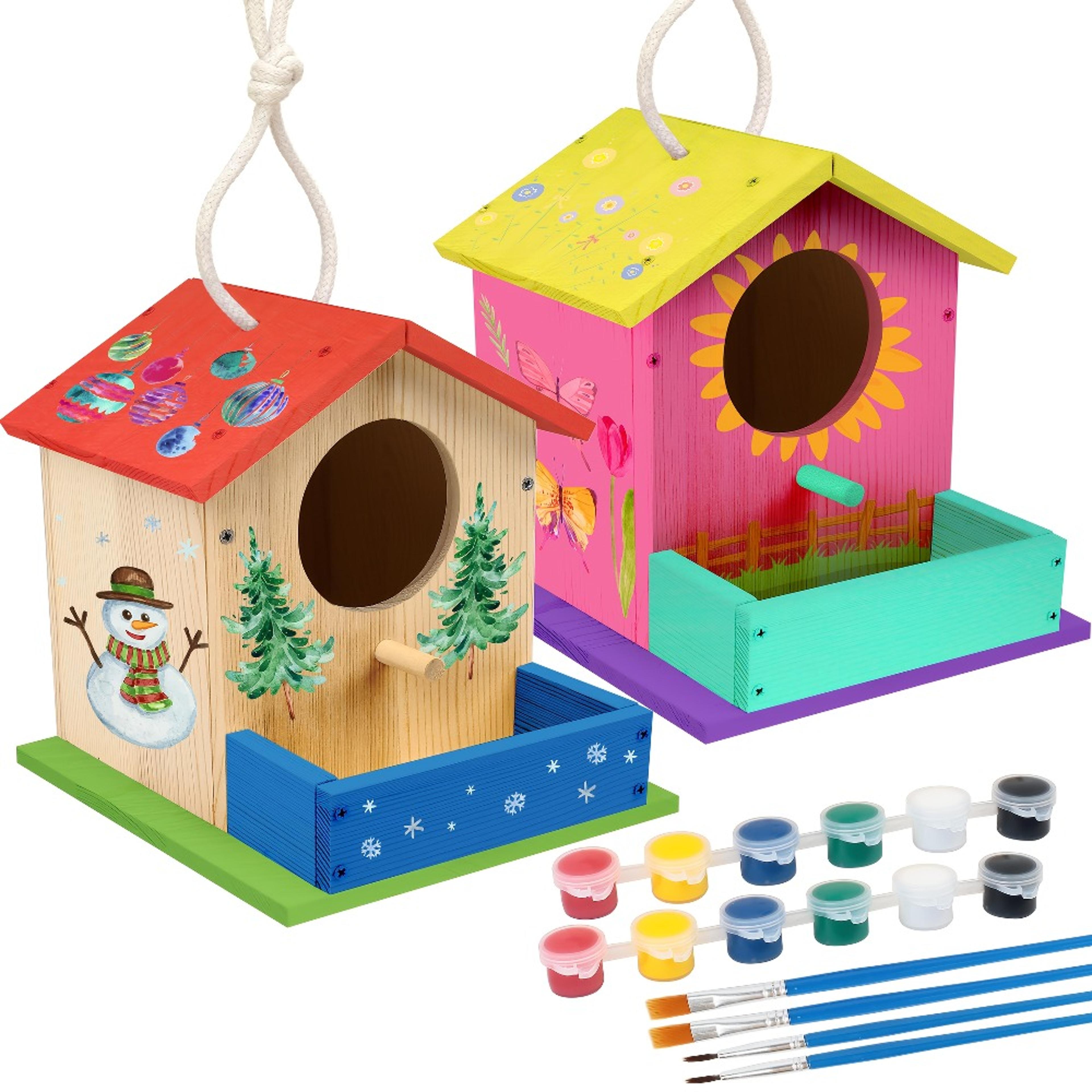 diy wooden bird house kit for kids and adults with paint and brushes