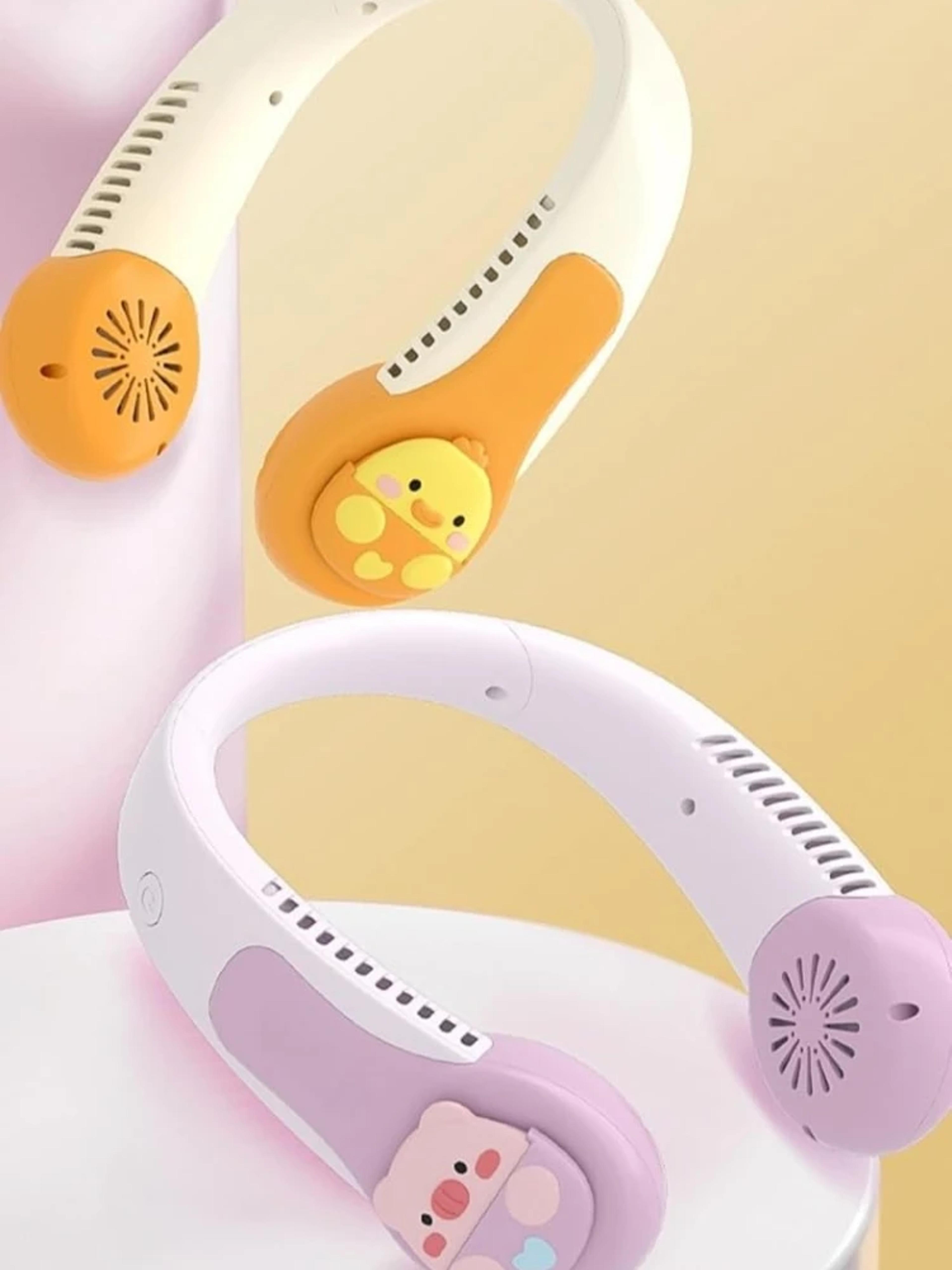 cute bladeless portable neck fan with 3 speeds and usb rechargeable cooling