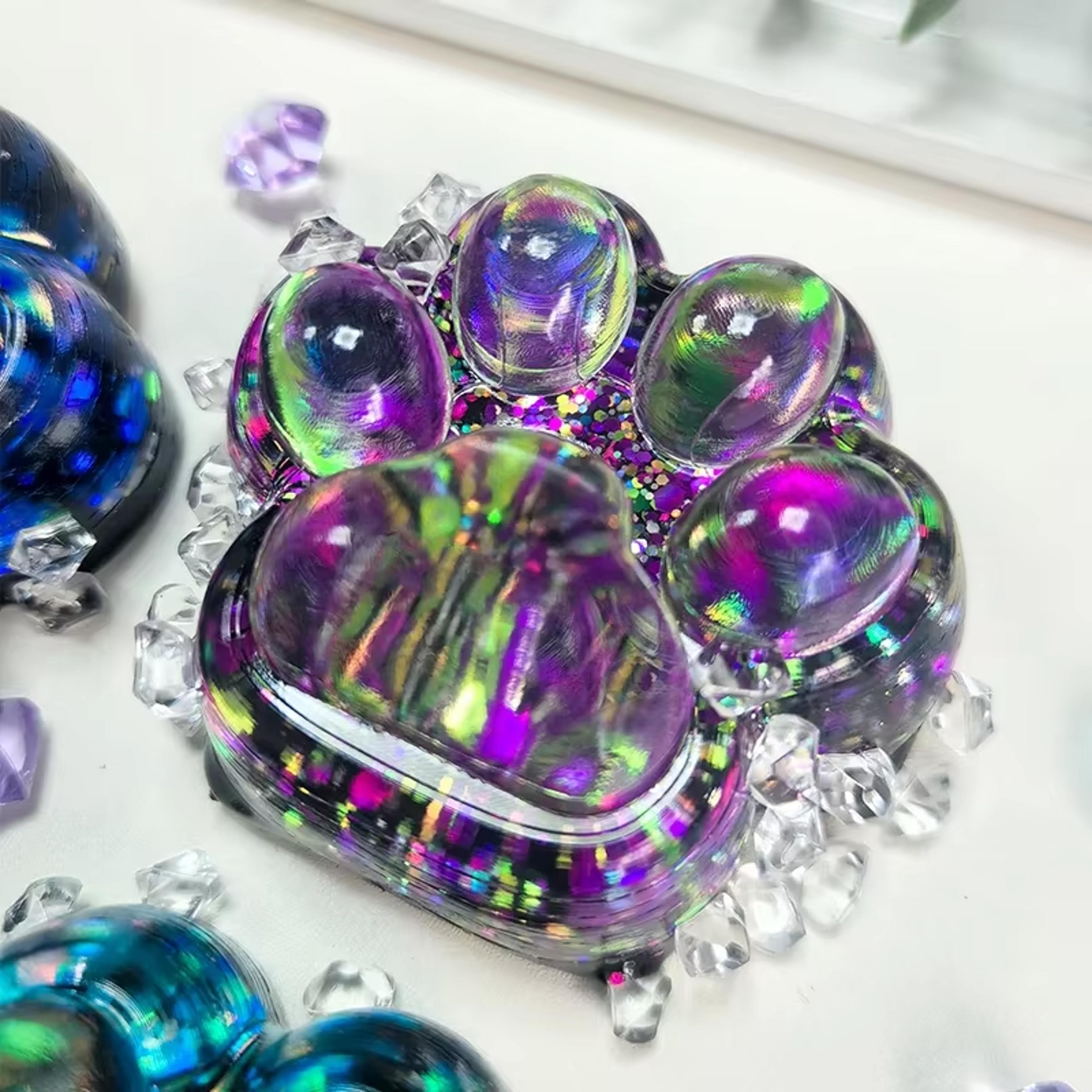 cat paw squishy stress relief toy with glitter slow rebound design