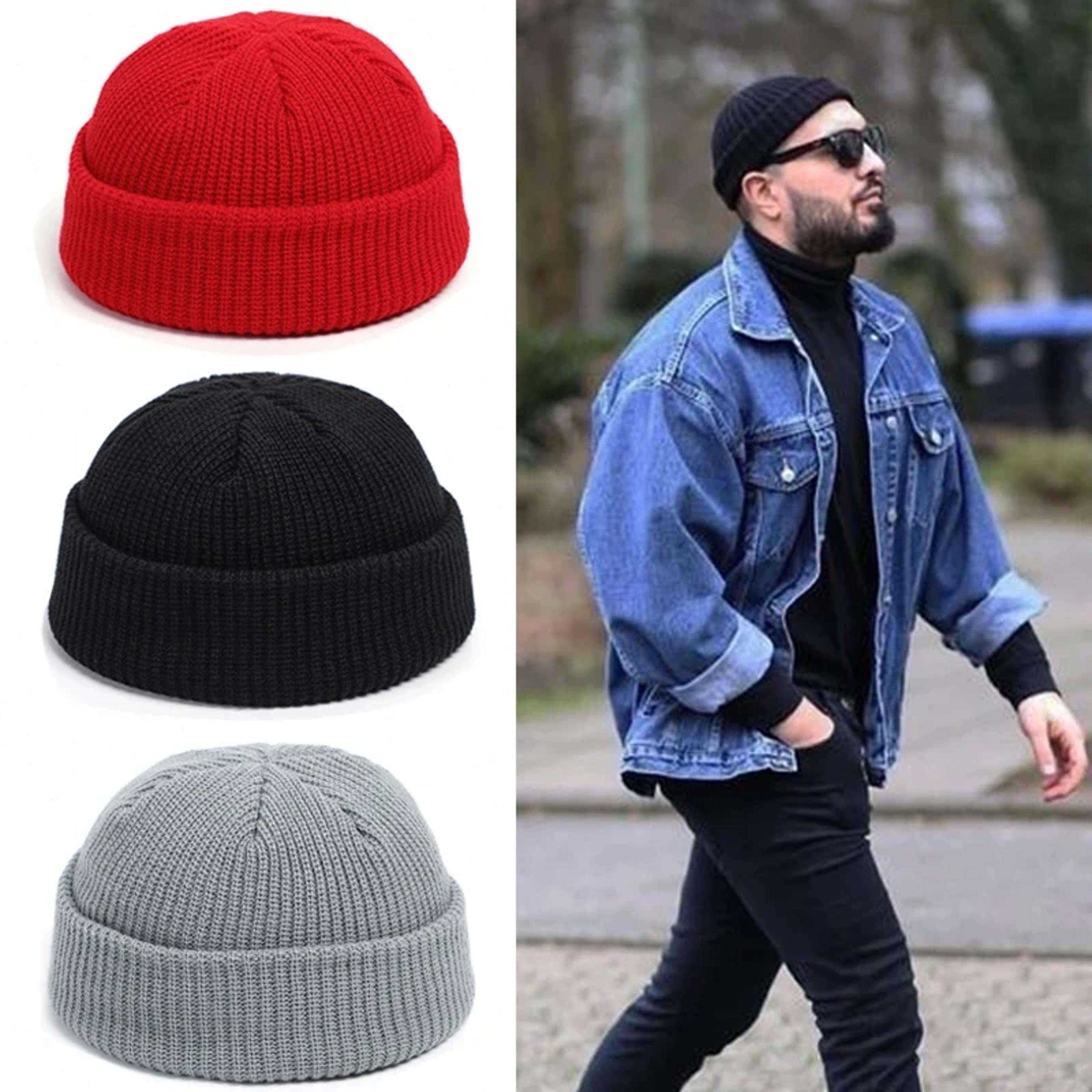 urban winter brimless beanie knitted docker hat for men and women