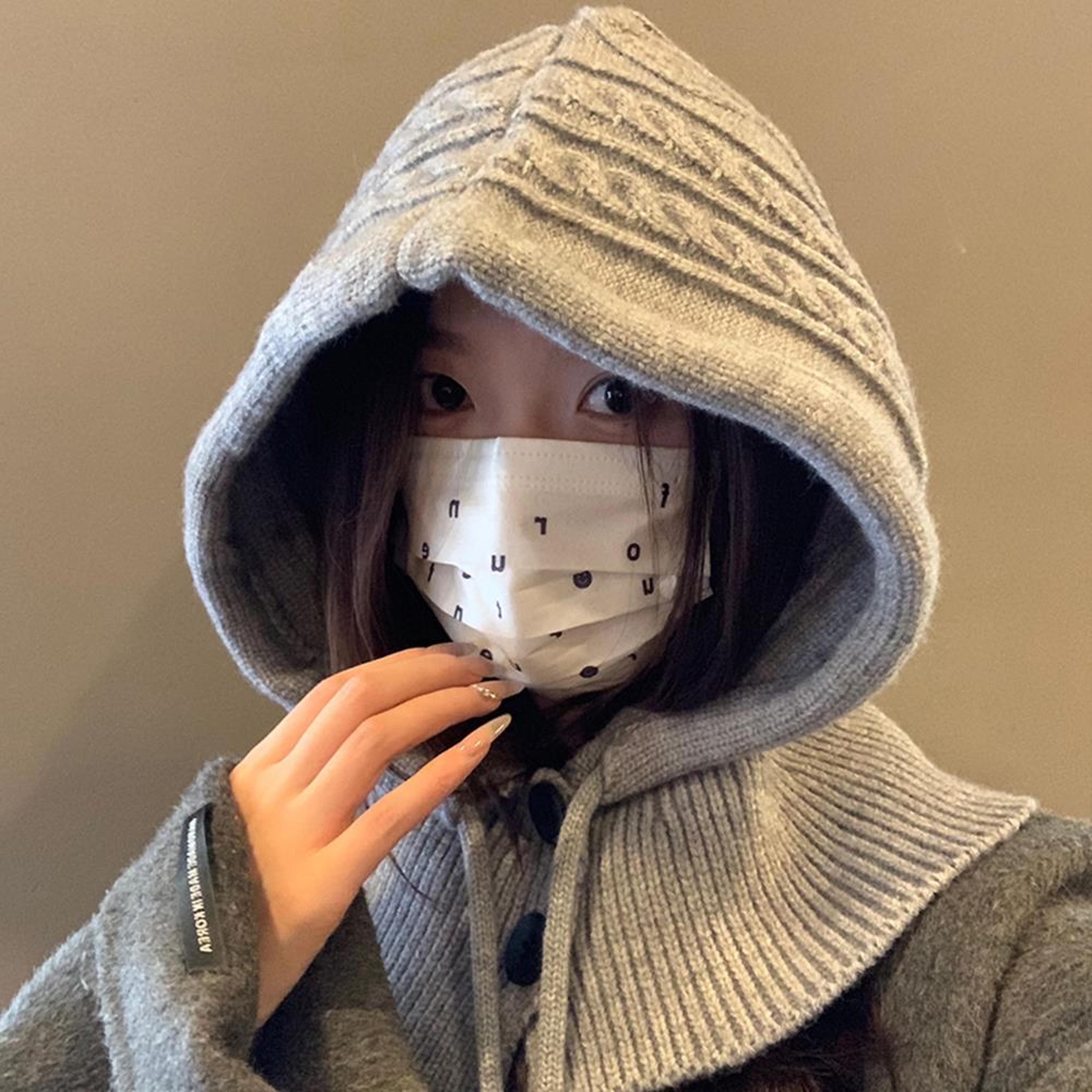women's knitted balaclava winter hooded neck warmer drawstring hat