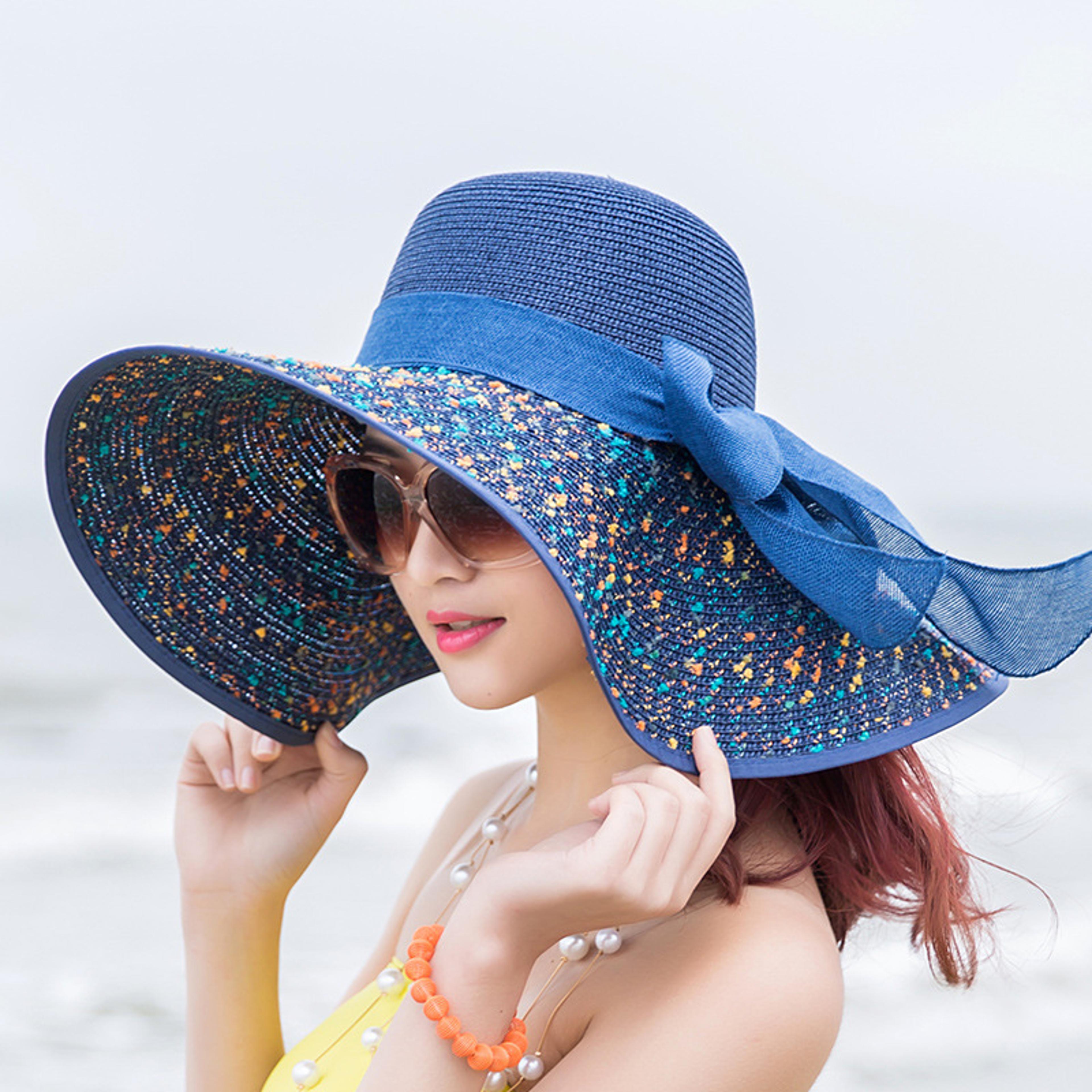 women's wide brim straw sun hat foldable beach hat for summer travel