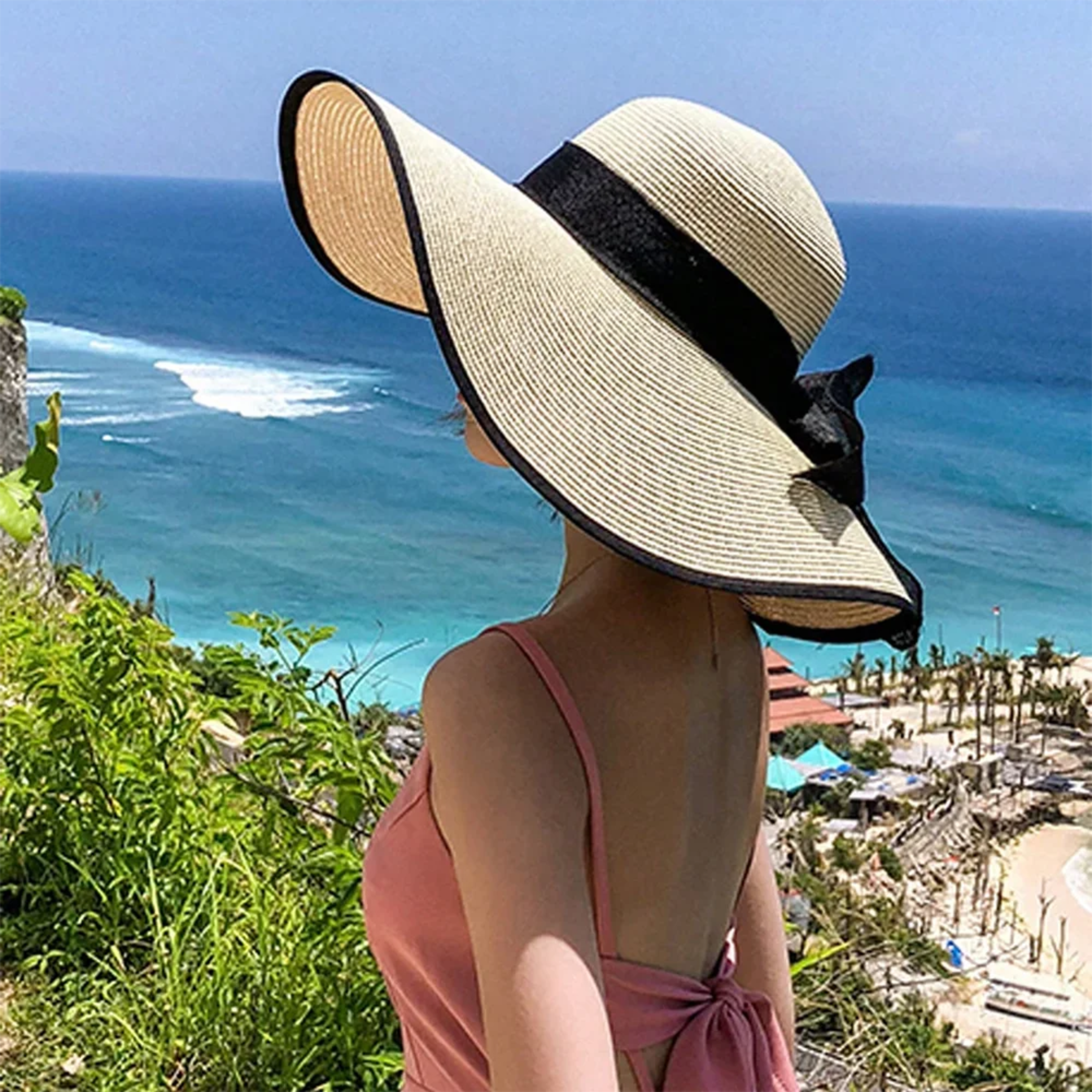 sunshield oversized straw beach hat for women with wide brim and bow