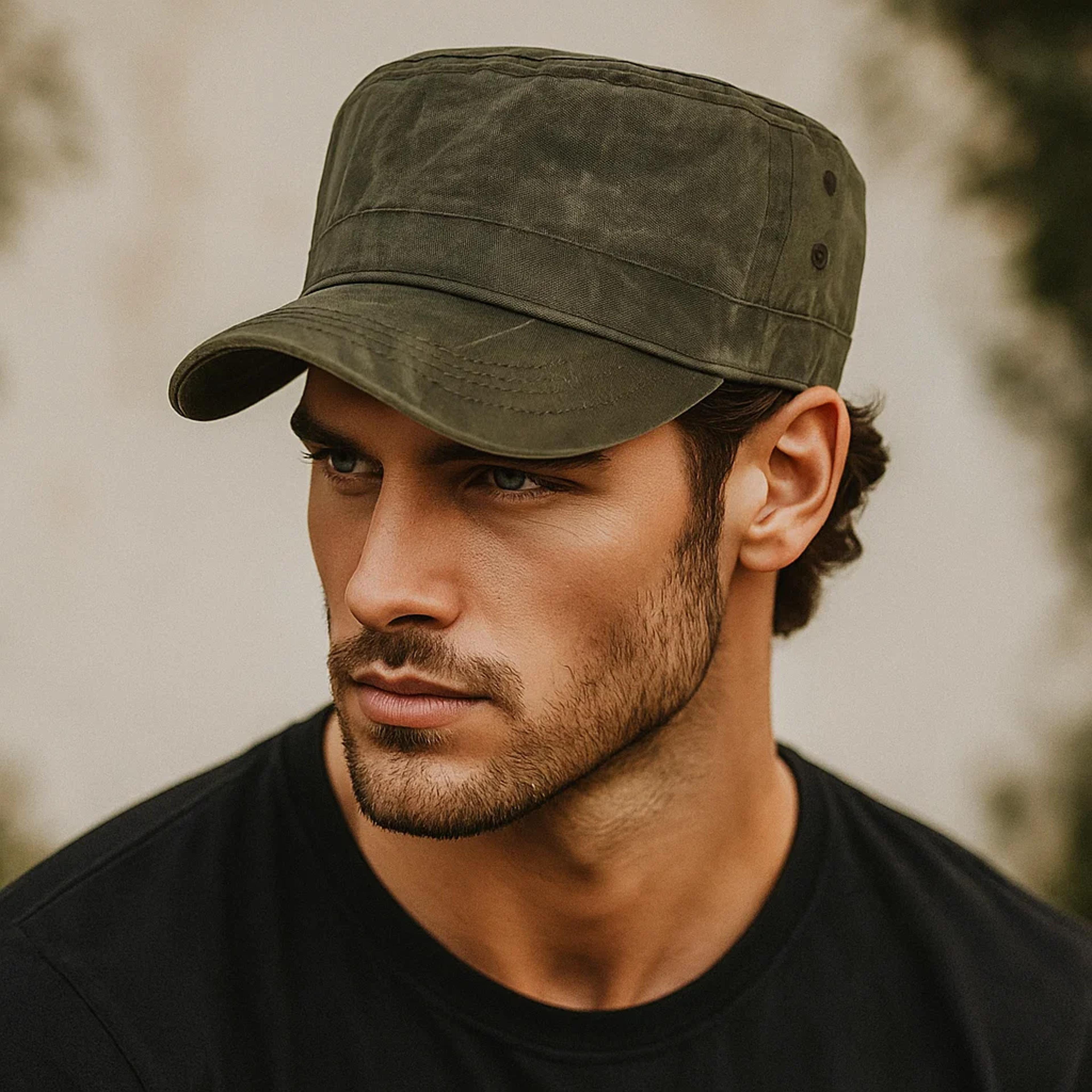 waxed canvas military cap waterproof cadet army hat for men