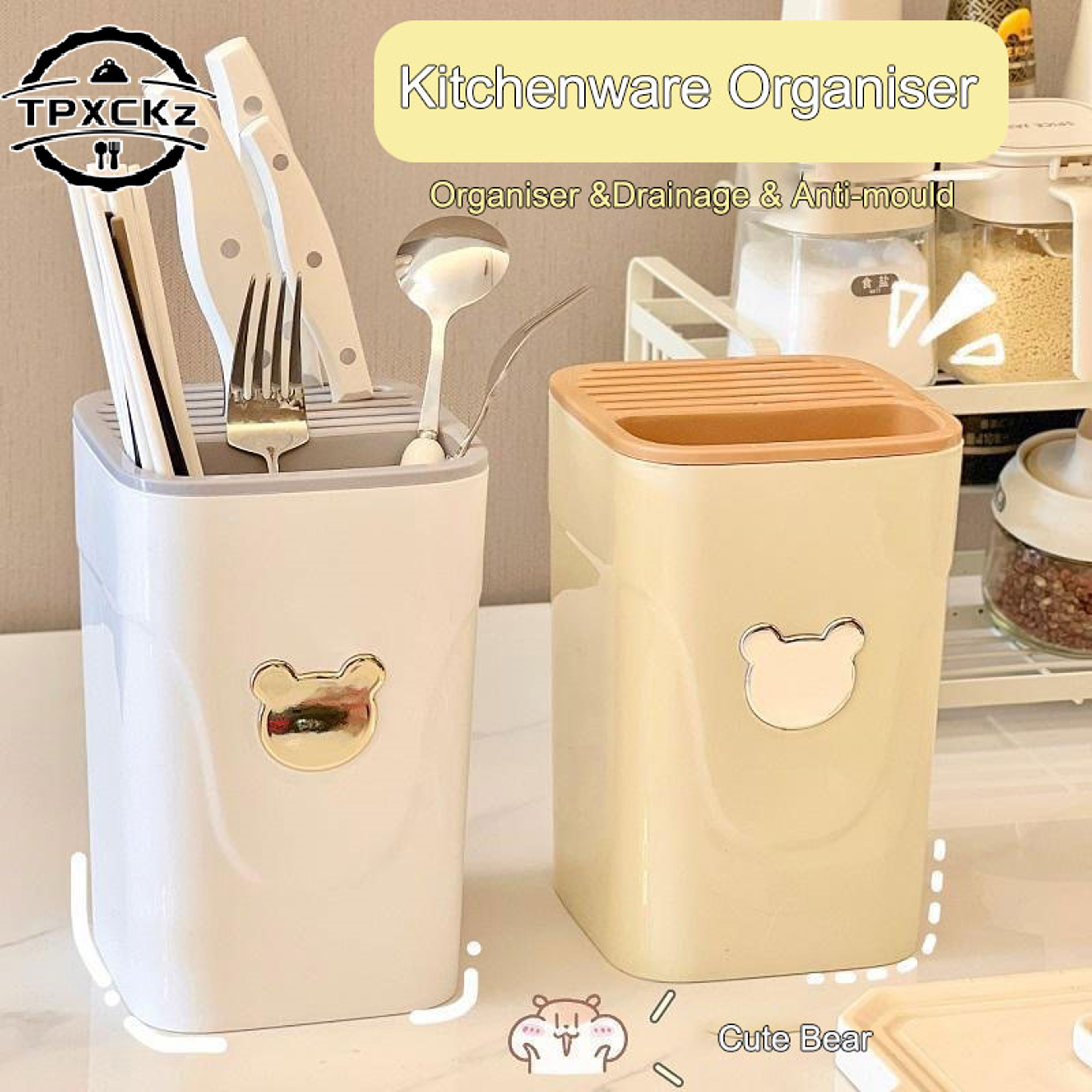 space saving knife block holder and kitchen utensil organizer