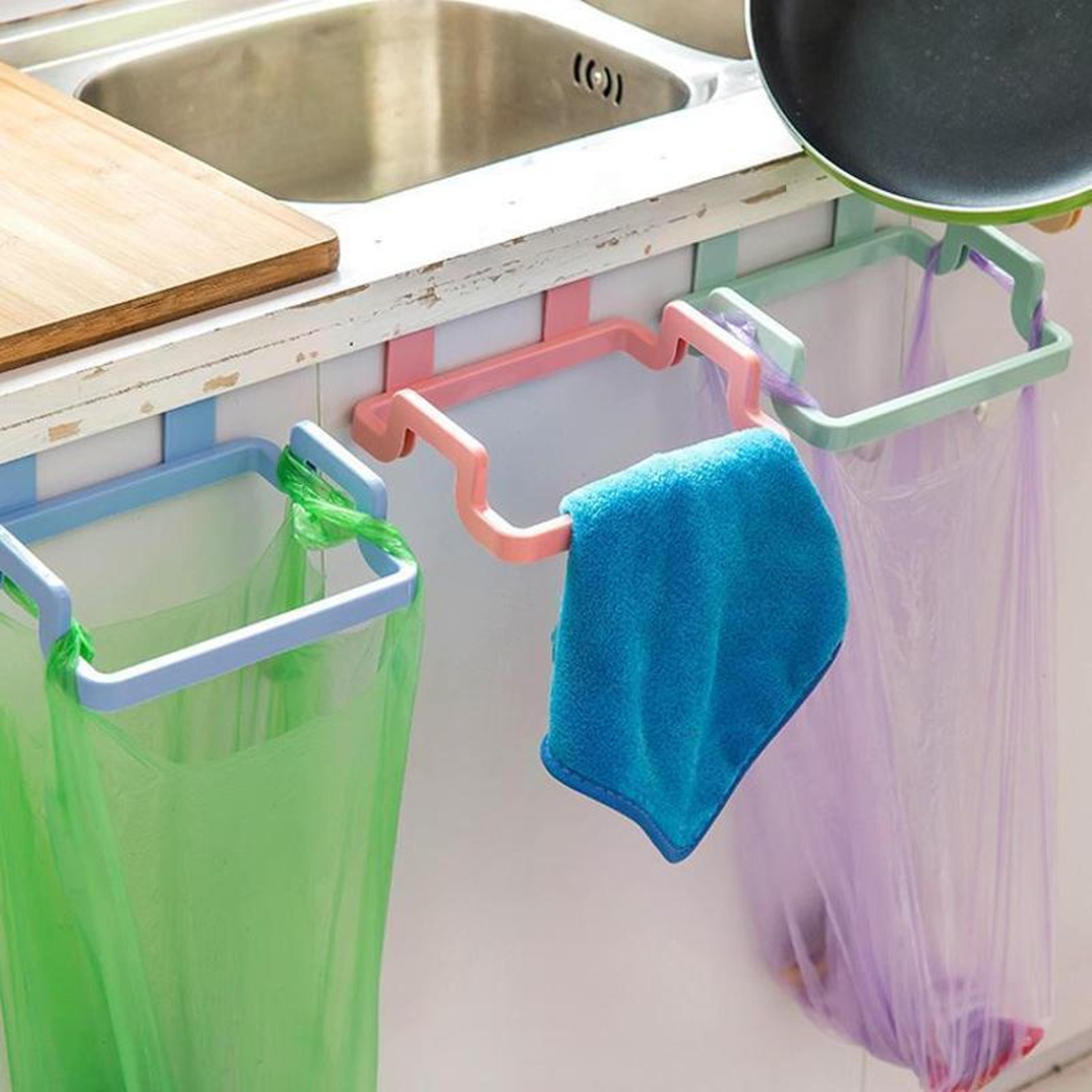 kitchen cabinet garbage bag holder space saving hanging trash bag rack