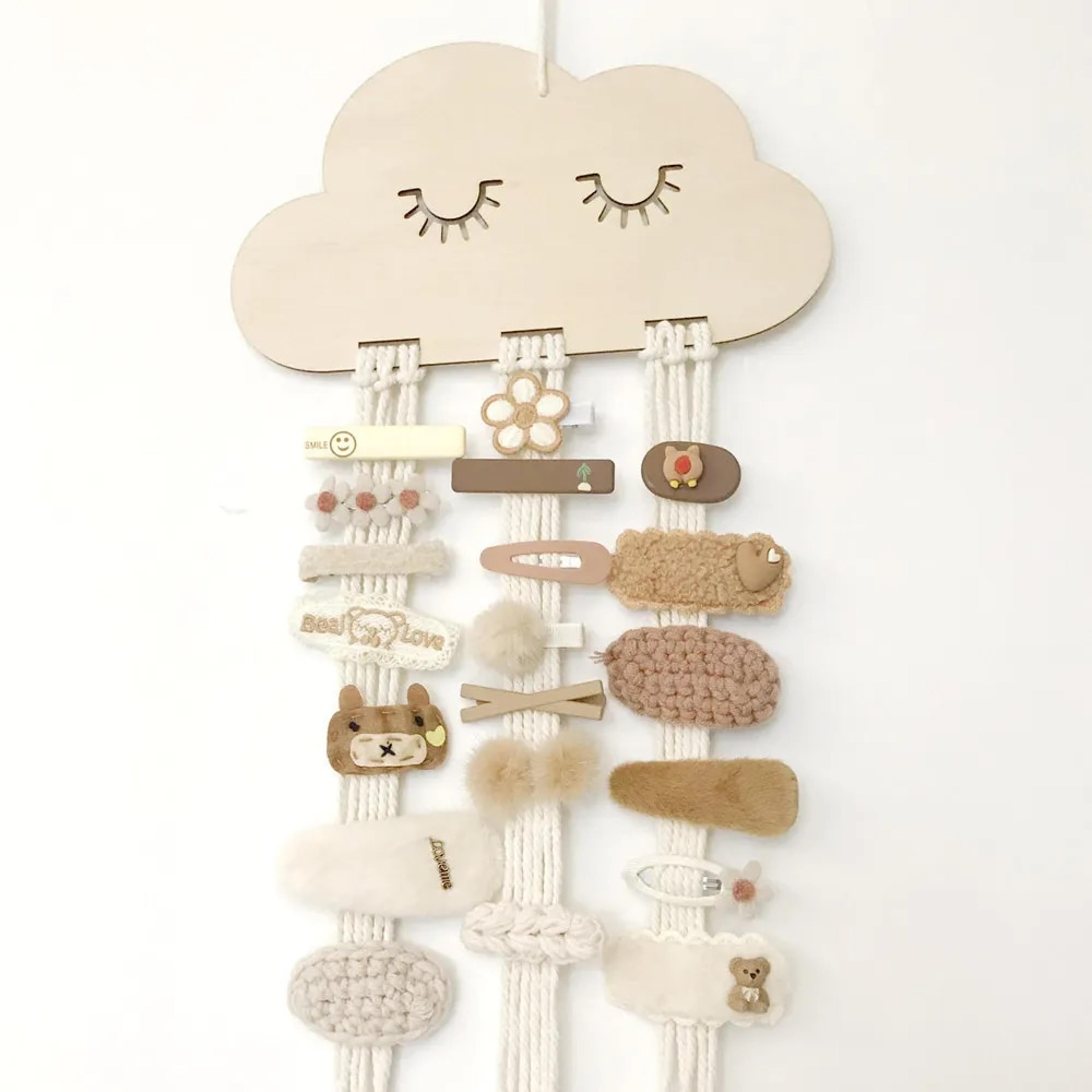 wooden cloud hair bow holder jewelry organizer for kids room