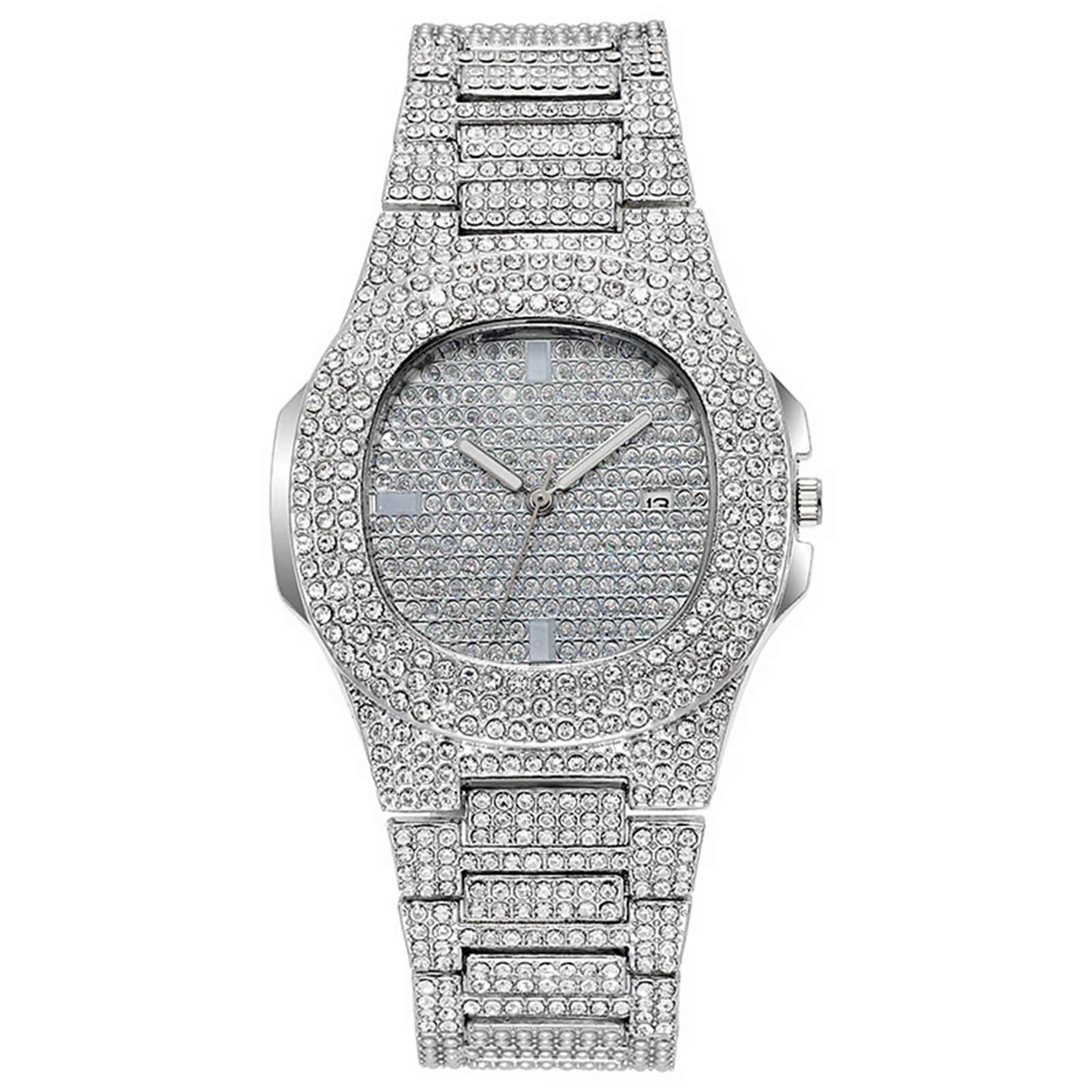 full diamond square quartz watch with rhinestone dial and 42mm case