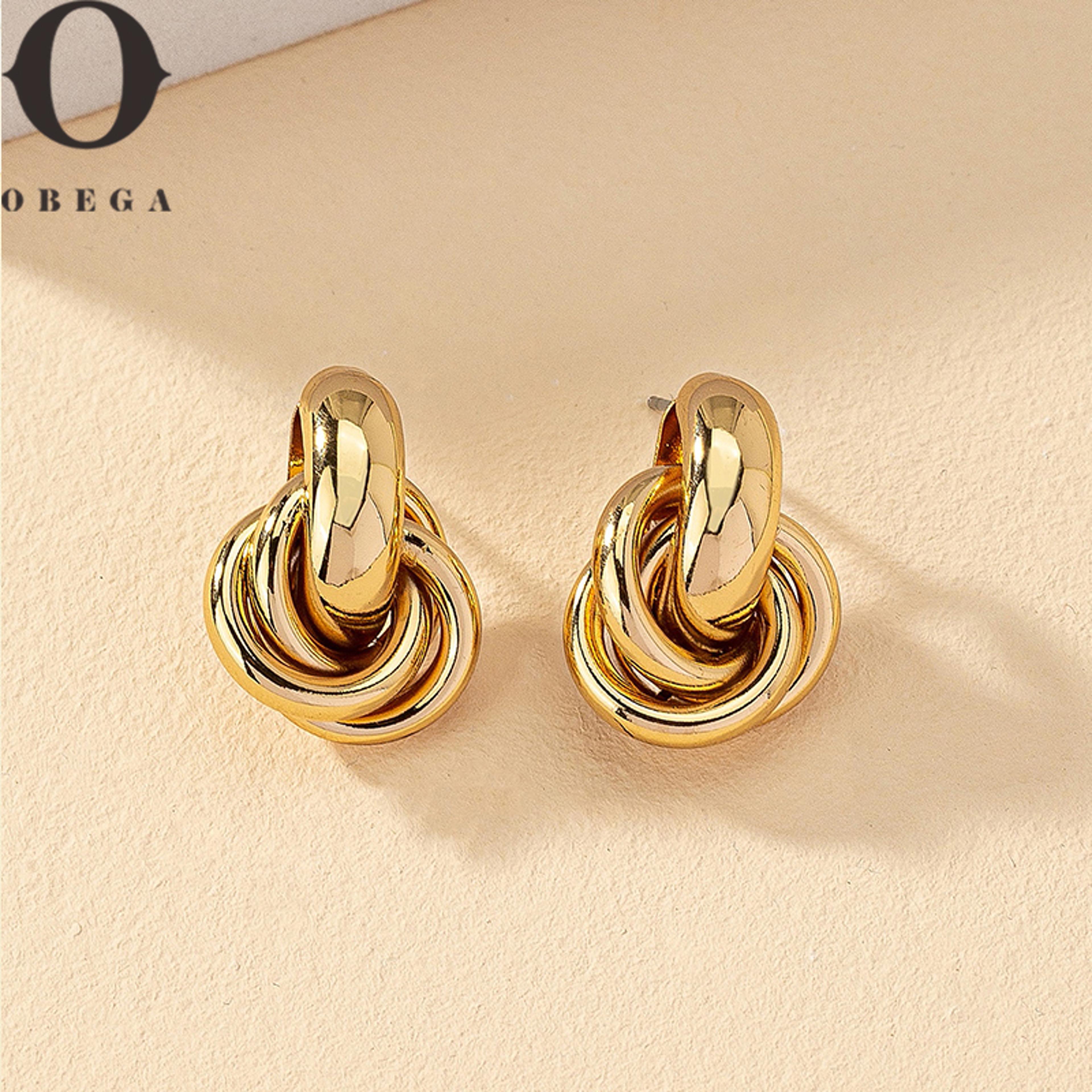 gold knot hoop earrings for women with geometric iron alloy design