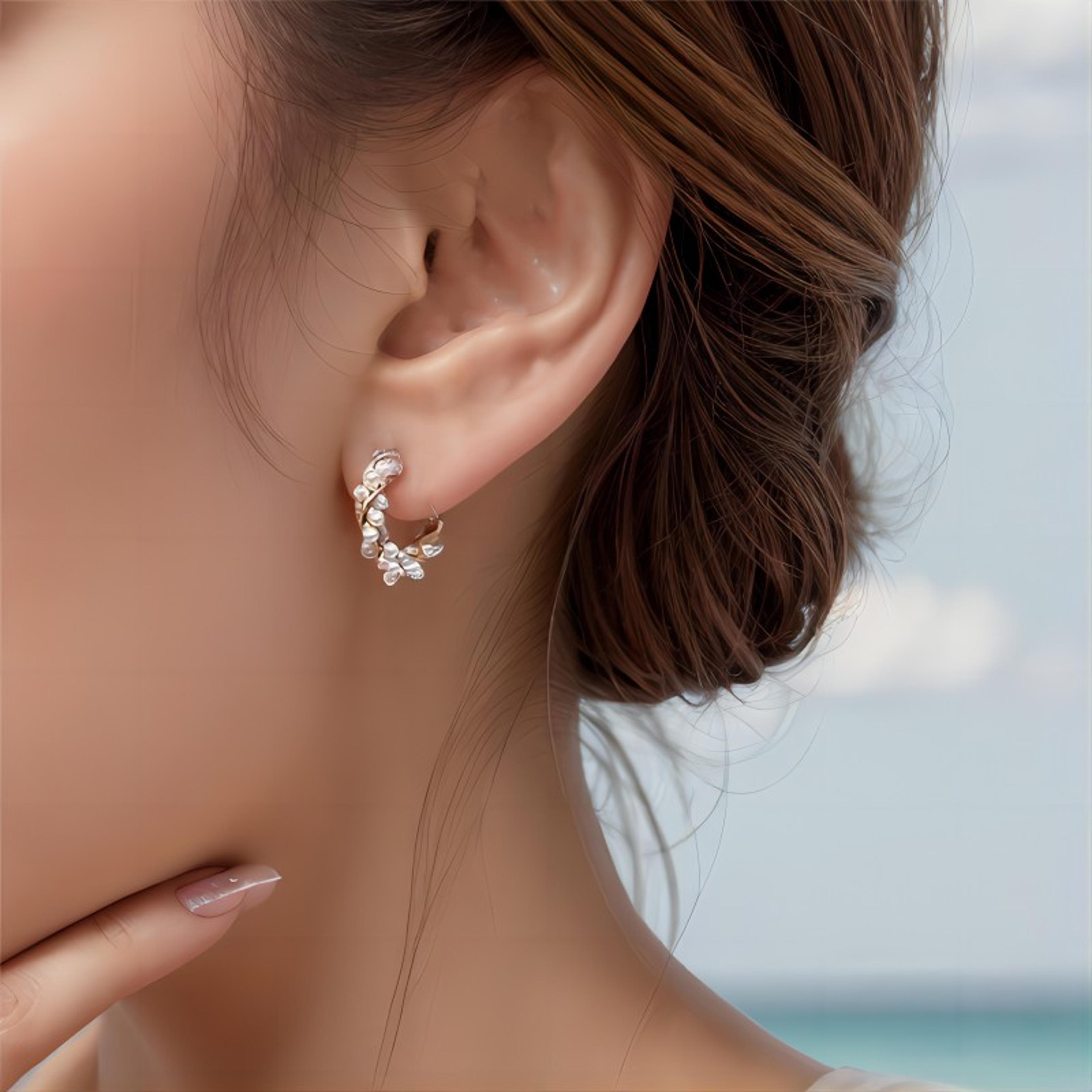 gold color circular pearl hoop earrings for women