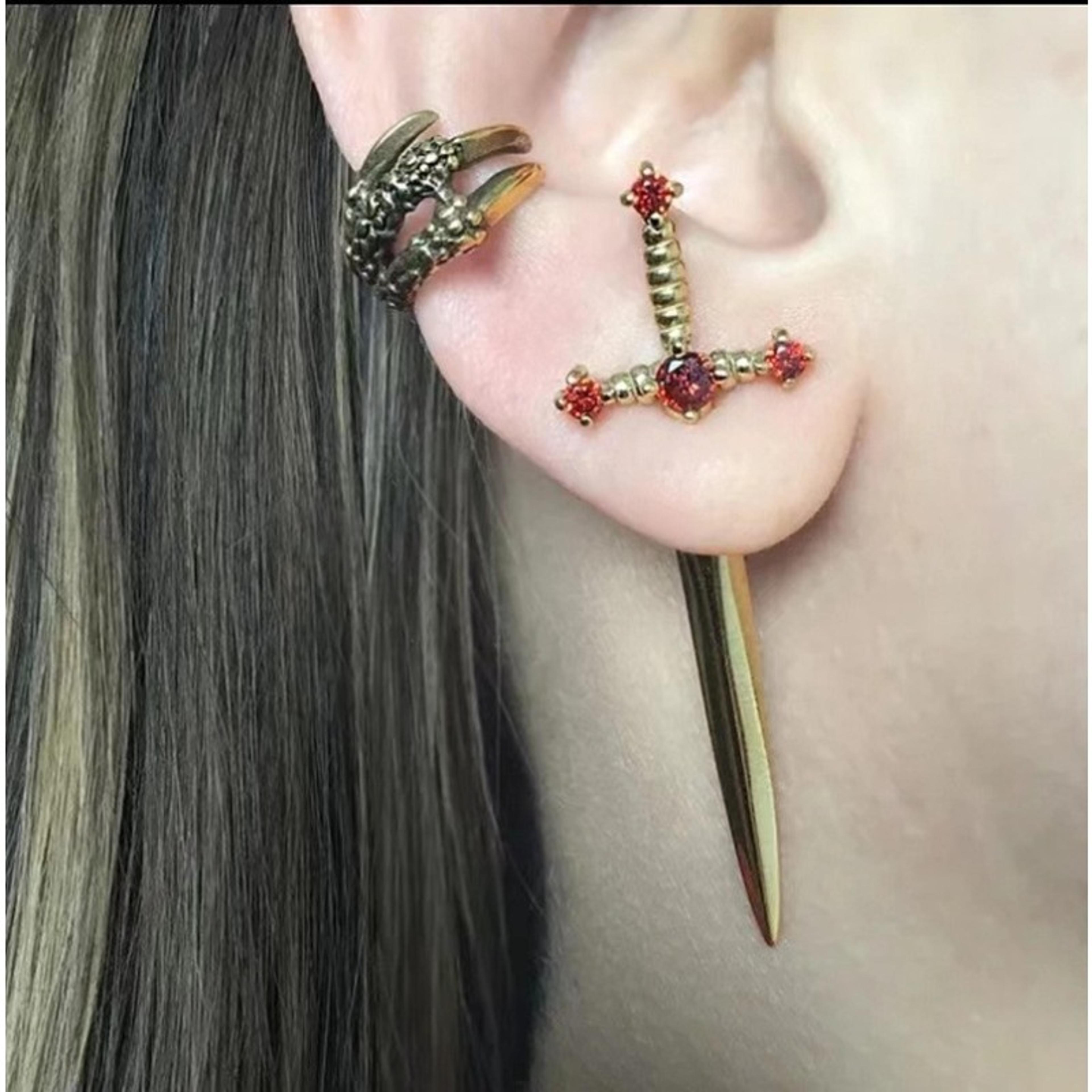 gothic sword stud earrings stainless steel punk dagger ear jacket jewelry