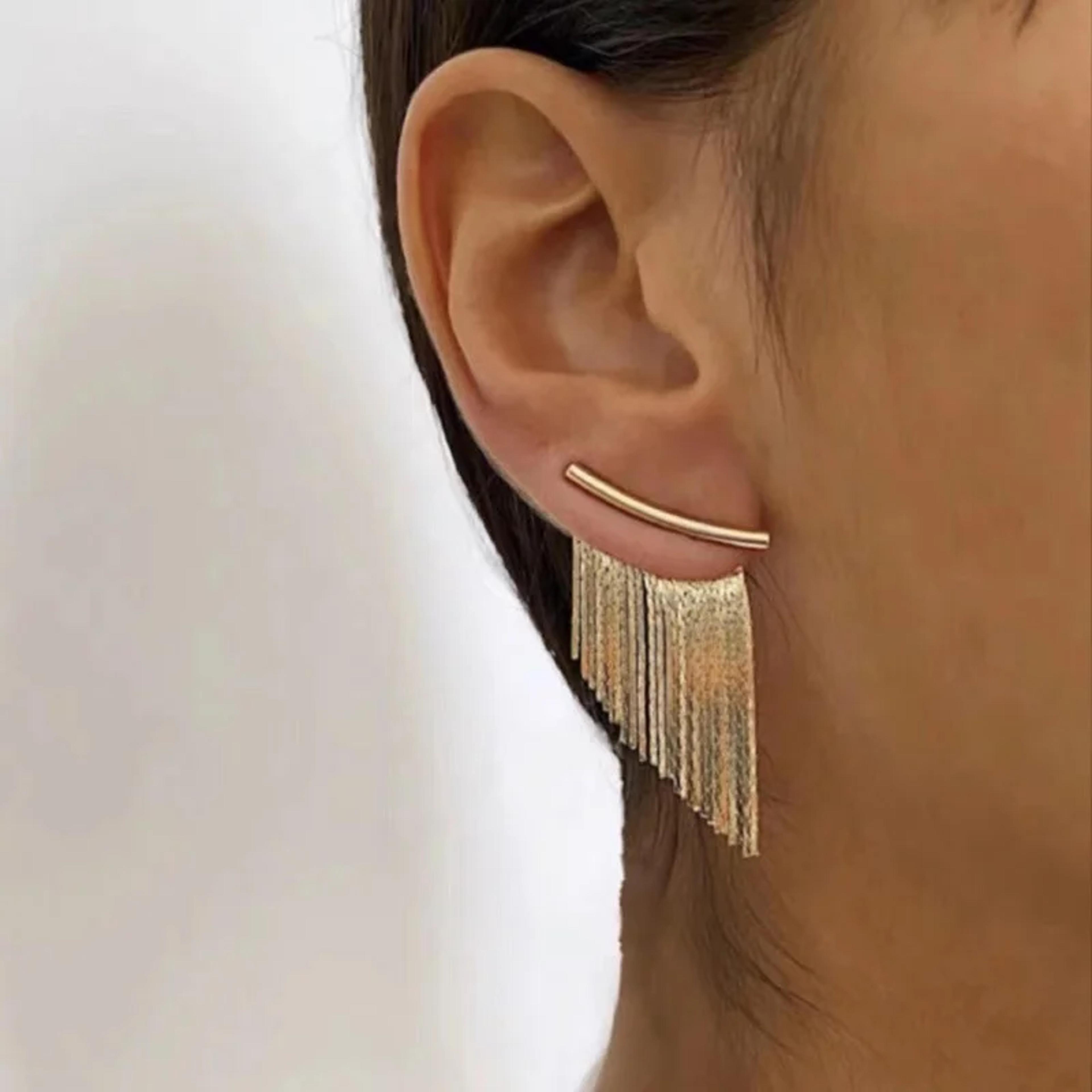 gold copper tassel drop earrings for women vintage geometric statement jewelry