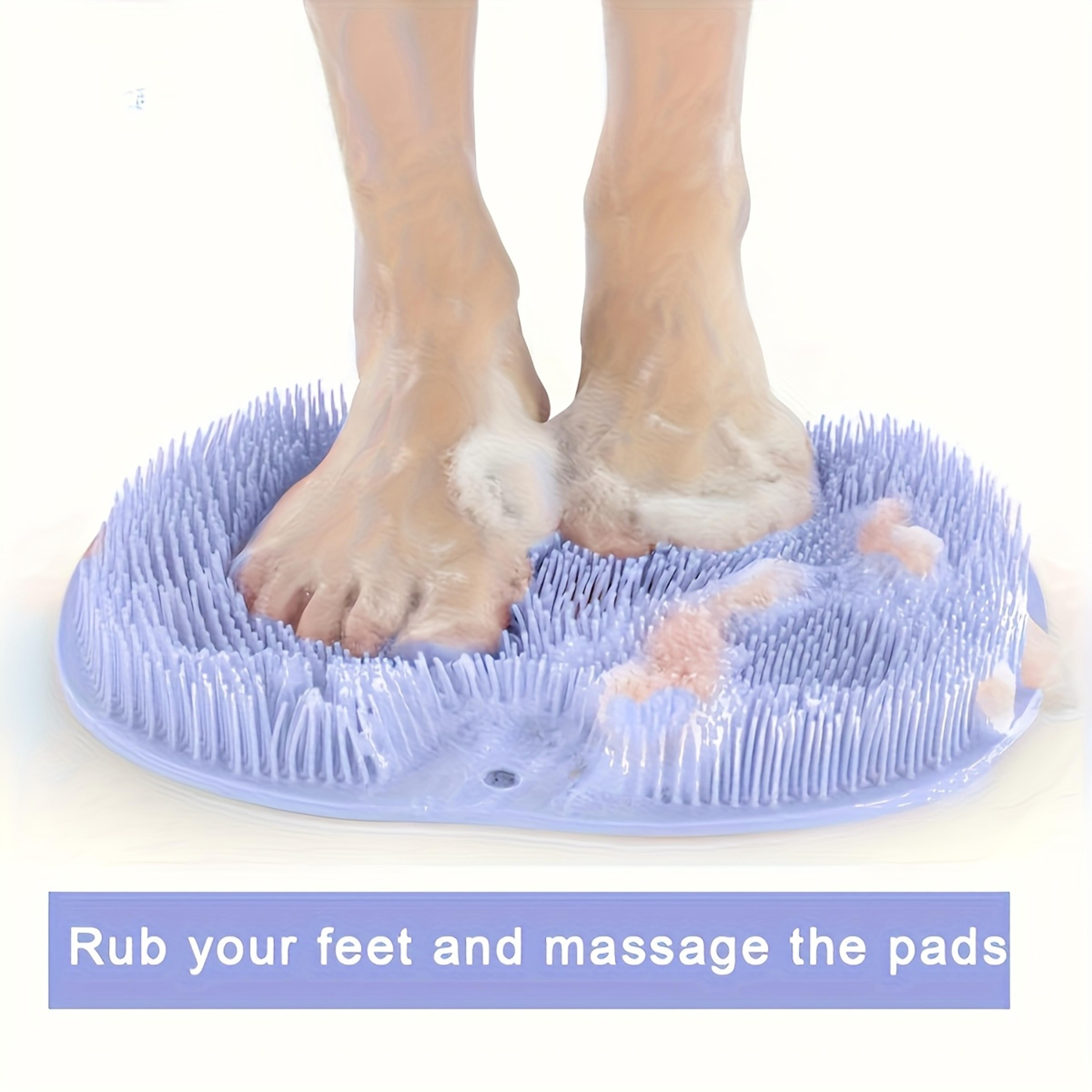 shower foot massage mat with non-slip suction cups and wall-mounted back scrubber