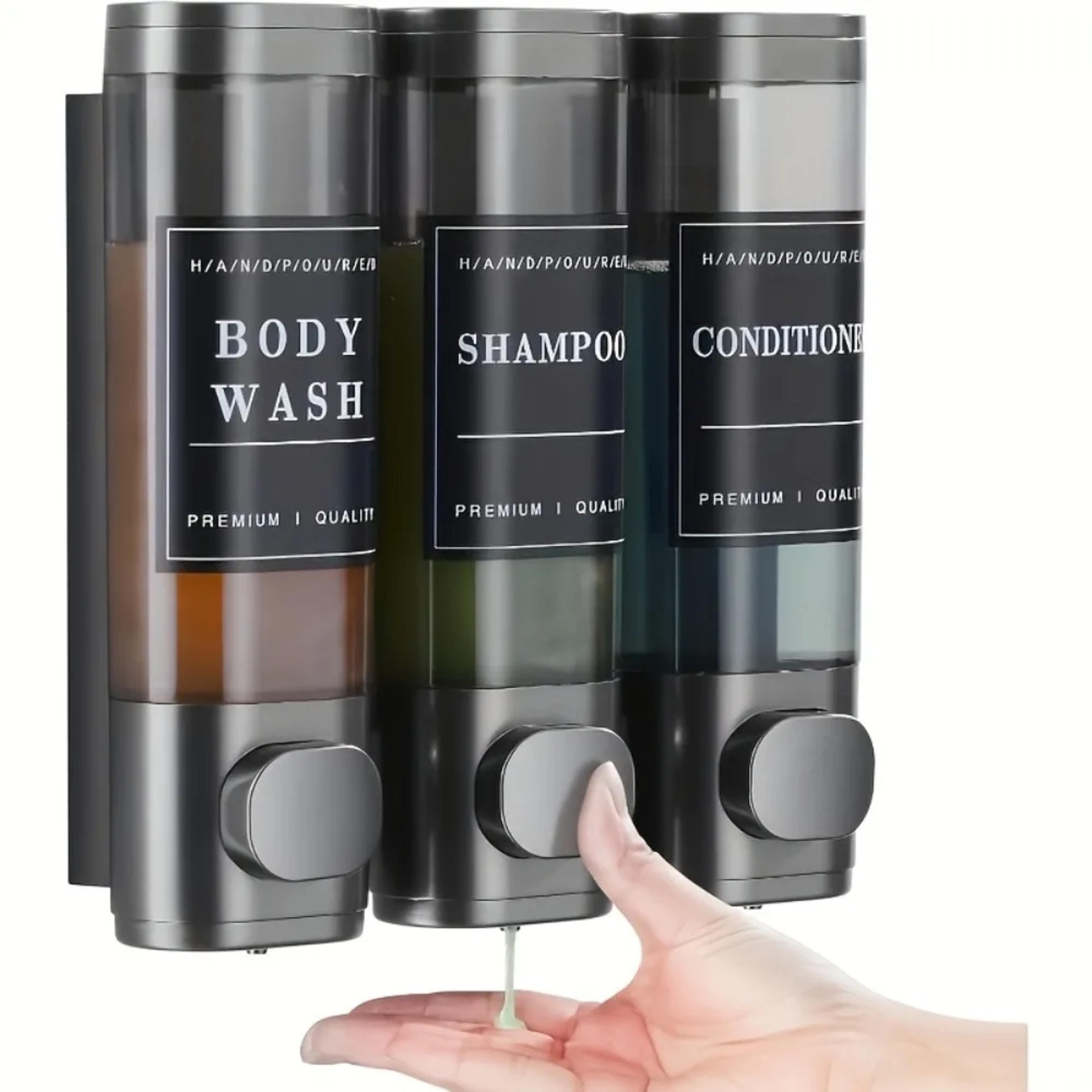 triple wall mounted shower dispenser with three fl oz abs compartments no drilling