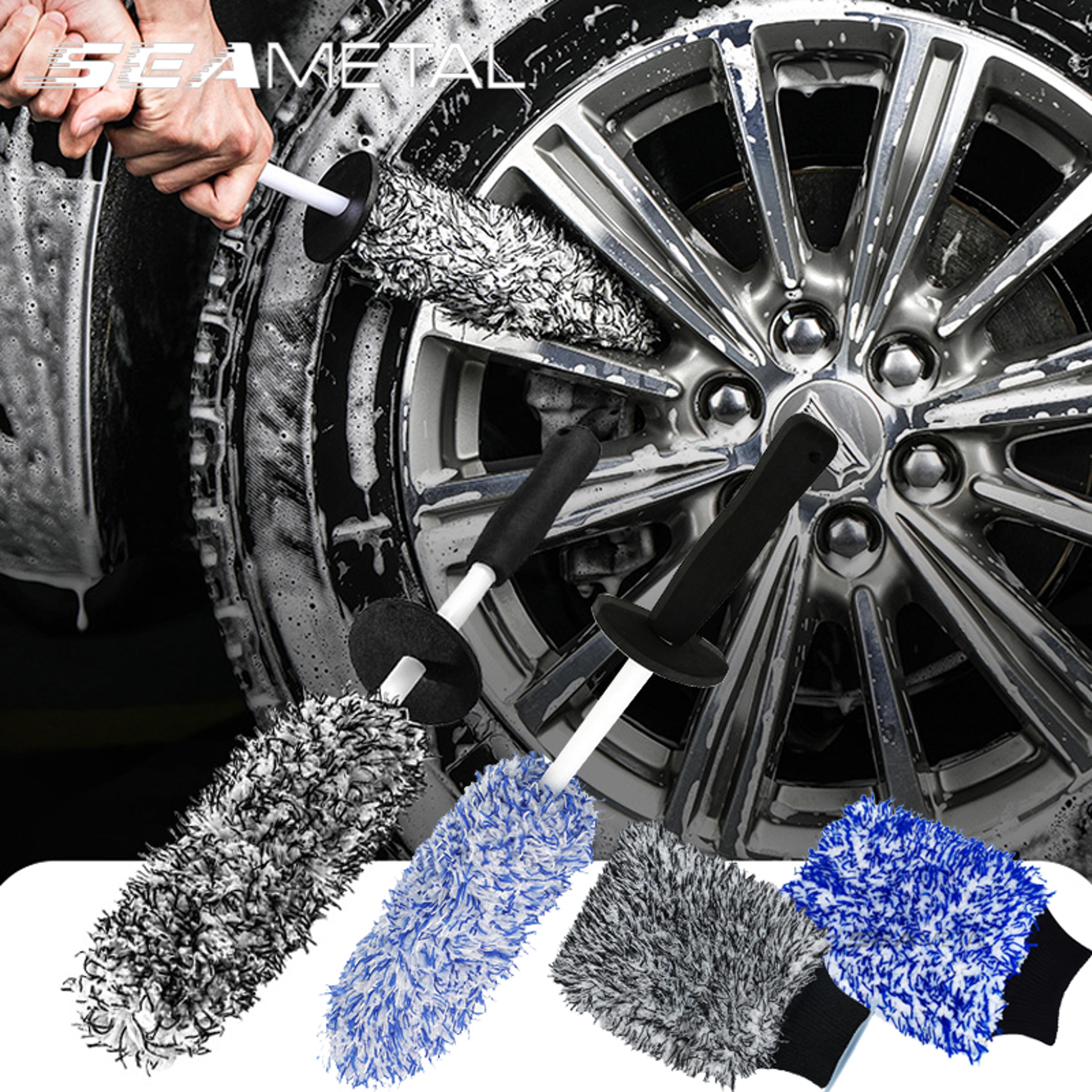 microfiber car wash brush glove with plastic handle