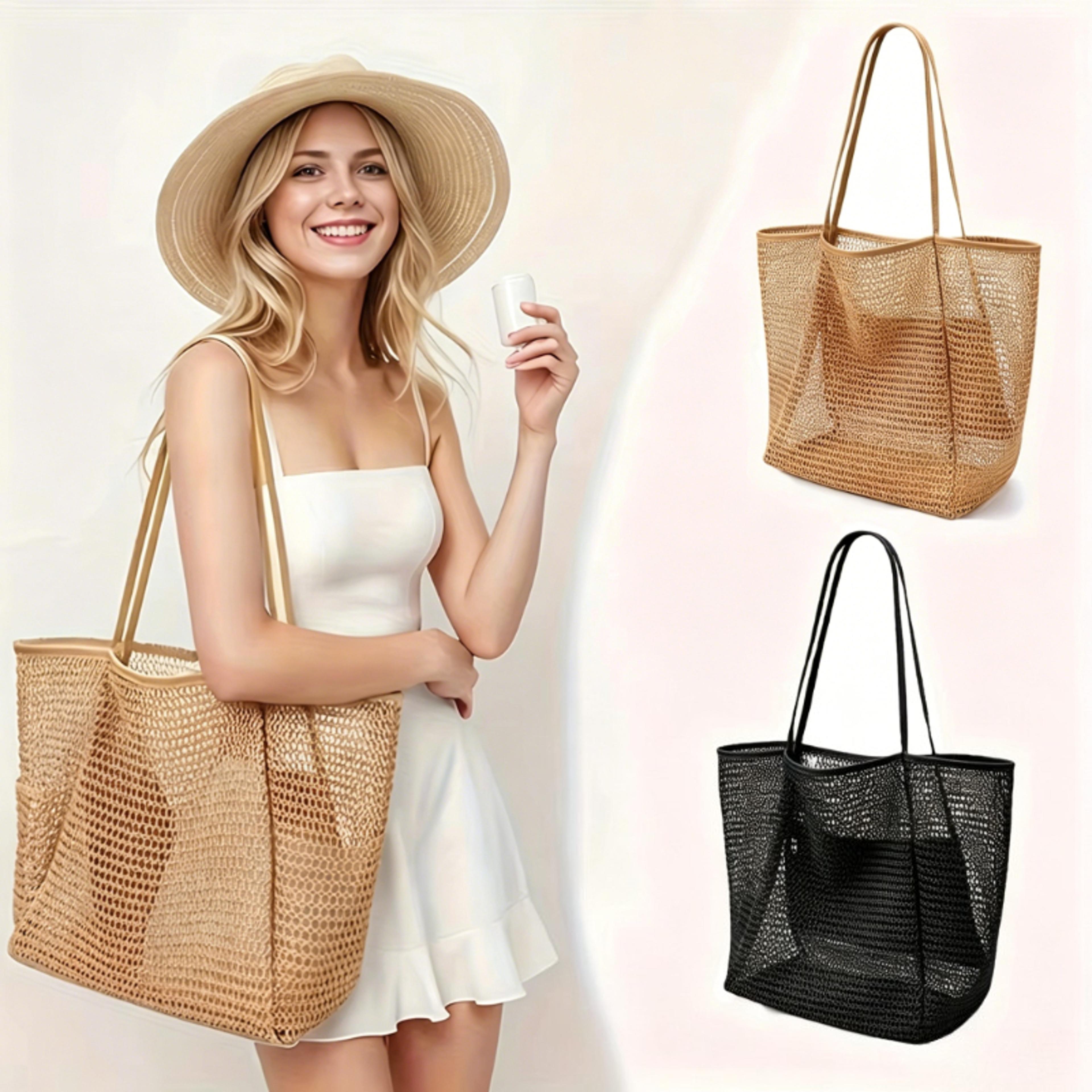 large capacity polyester beach tote bag with open top shoulder design