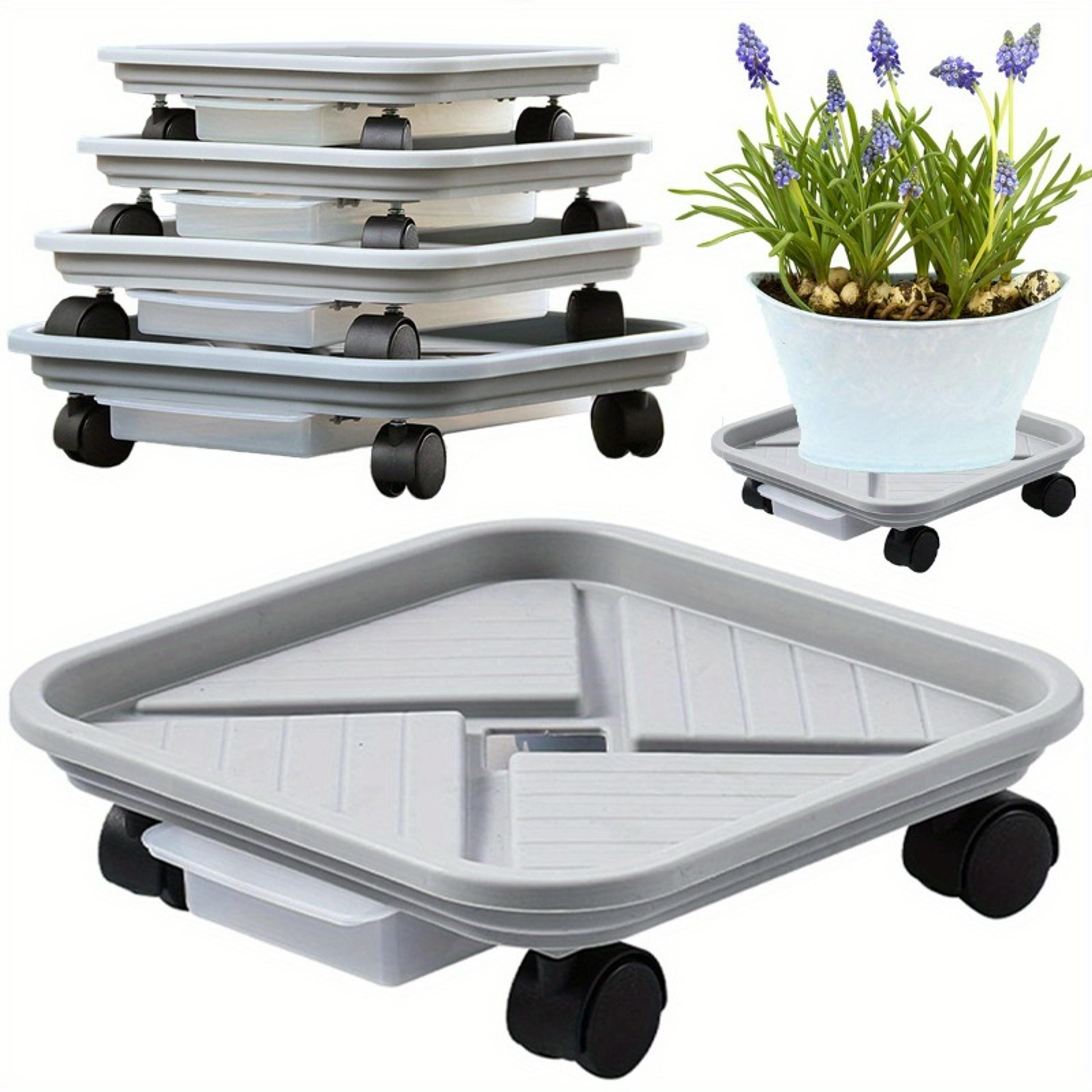 square rolling plant stand with four wheels and drainage tray