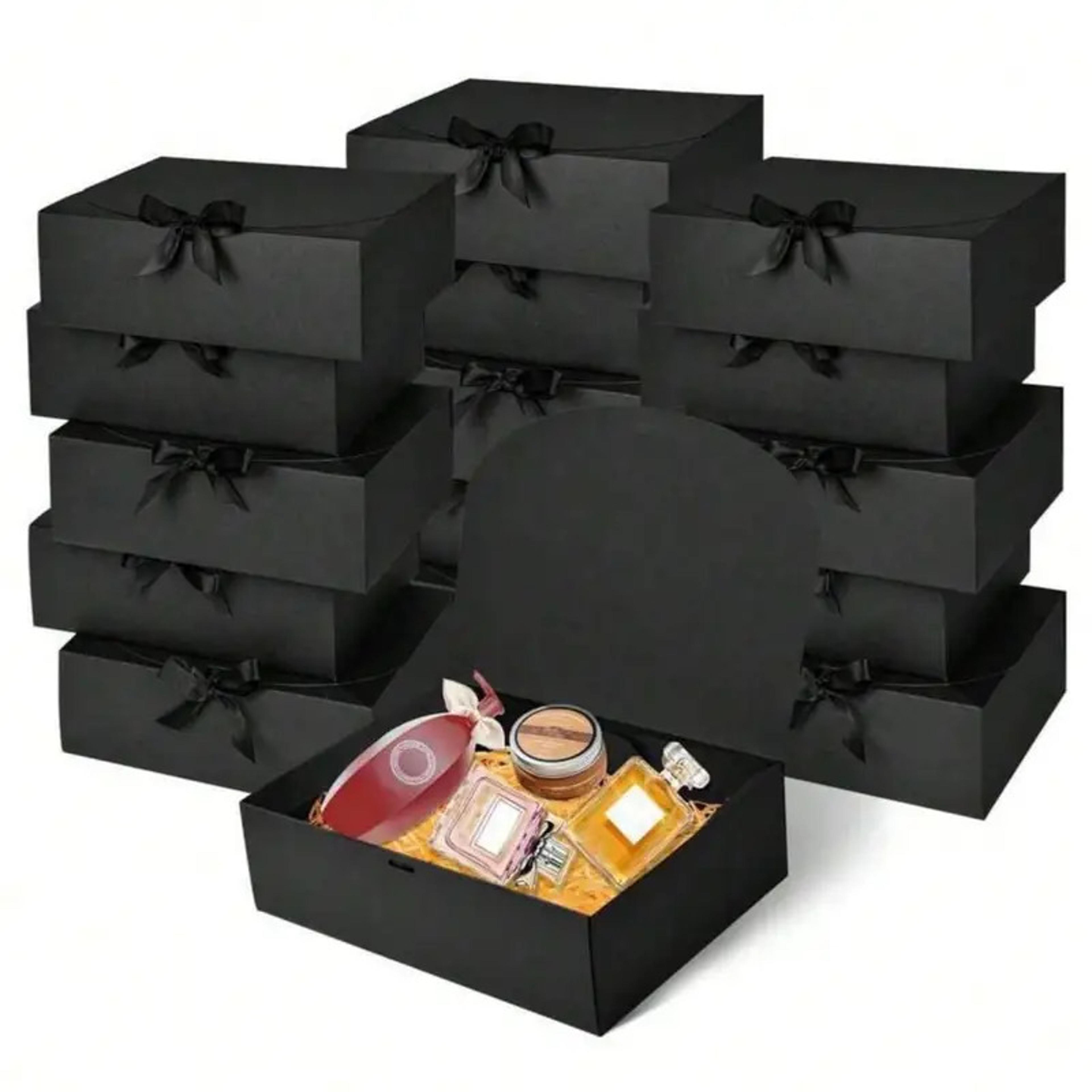 black foldable gift box with lid and ribbon for weddings graduation and special occasions
