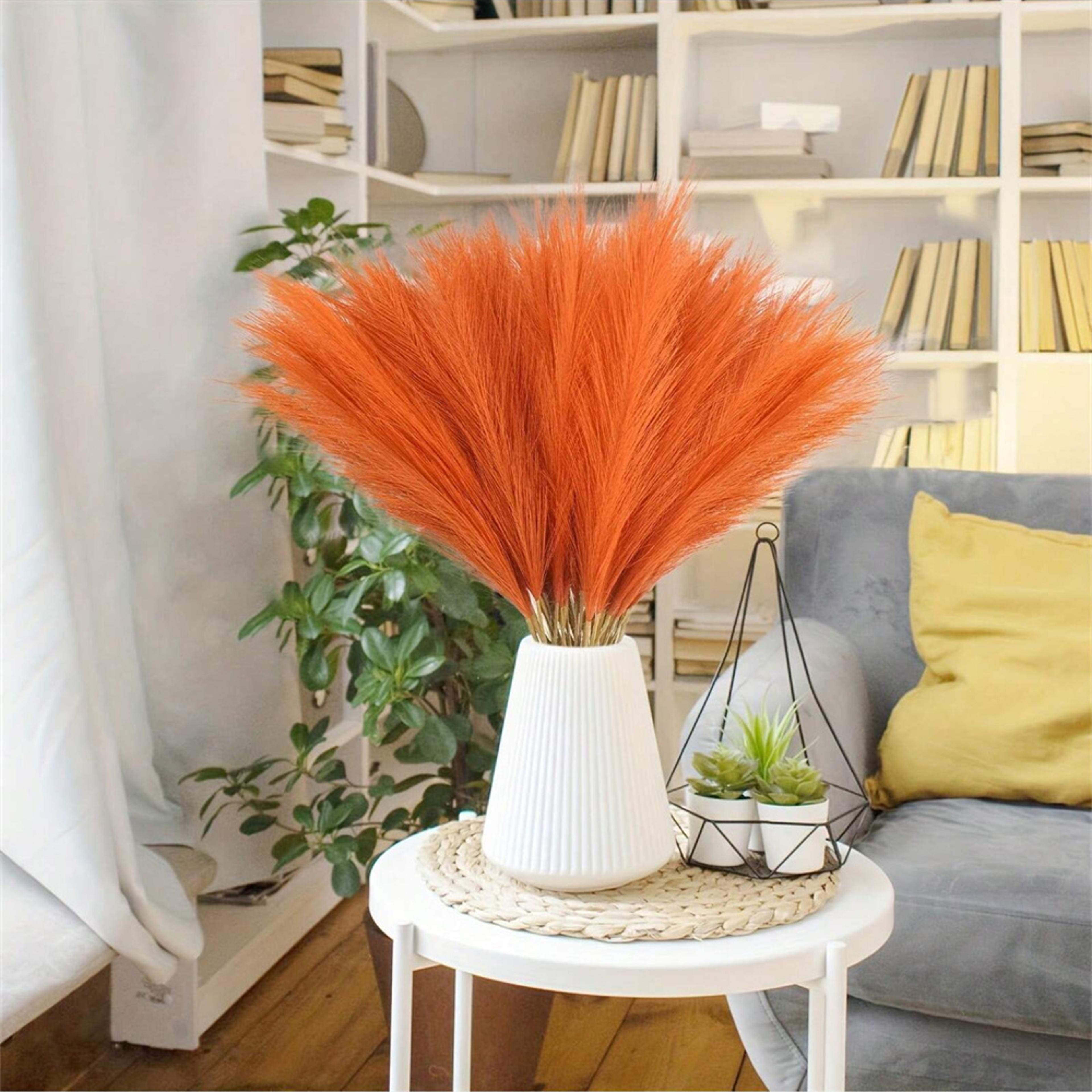 orange artificial pampas grass reeds 21.7 inch polyester faux grass stems