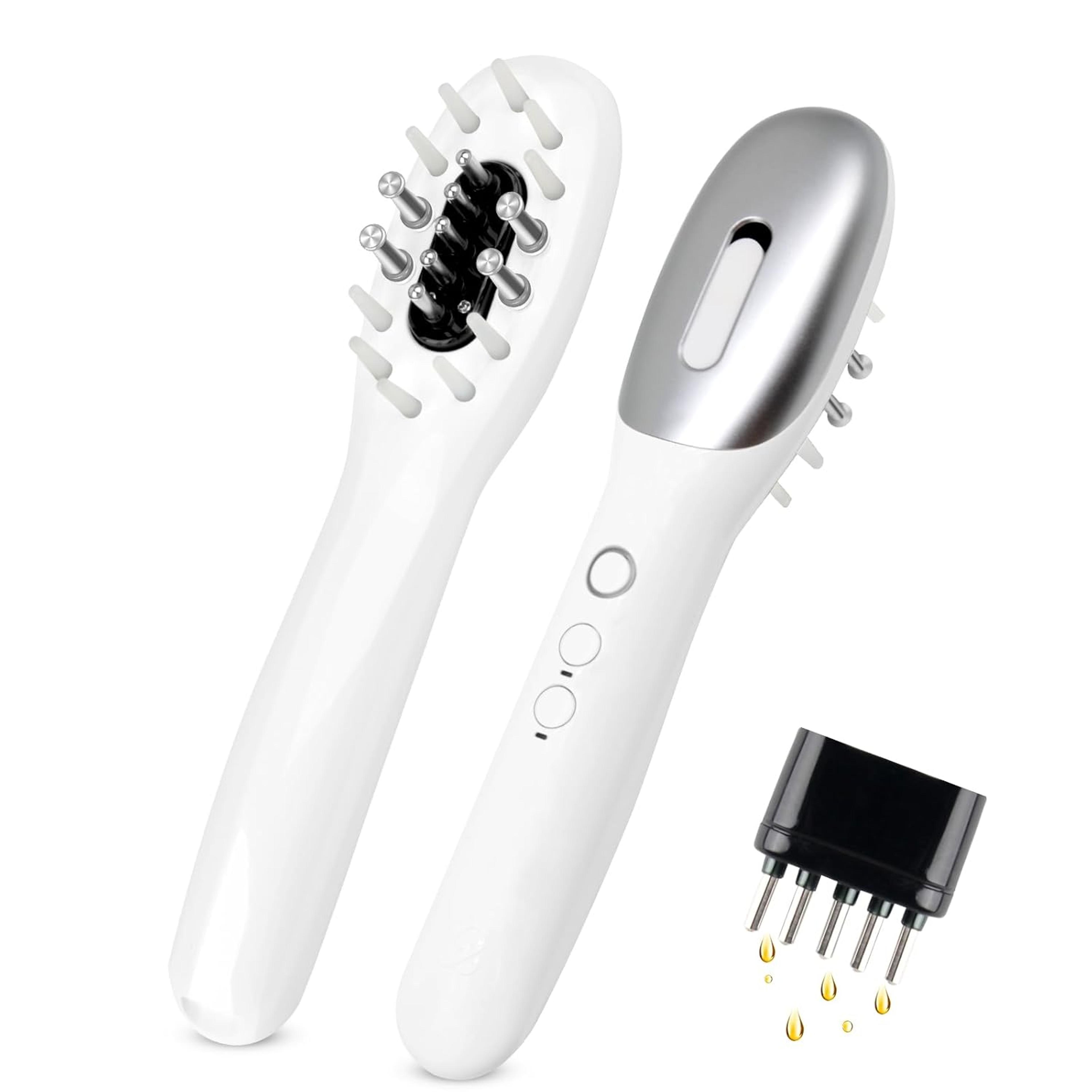 ems scalp massager comb with red blue light therapy and oil dispenser