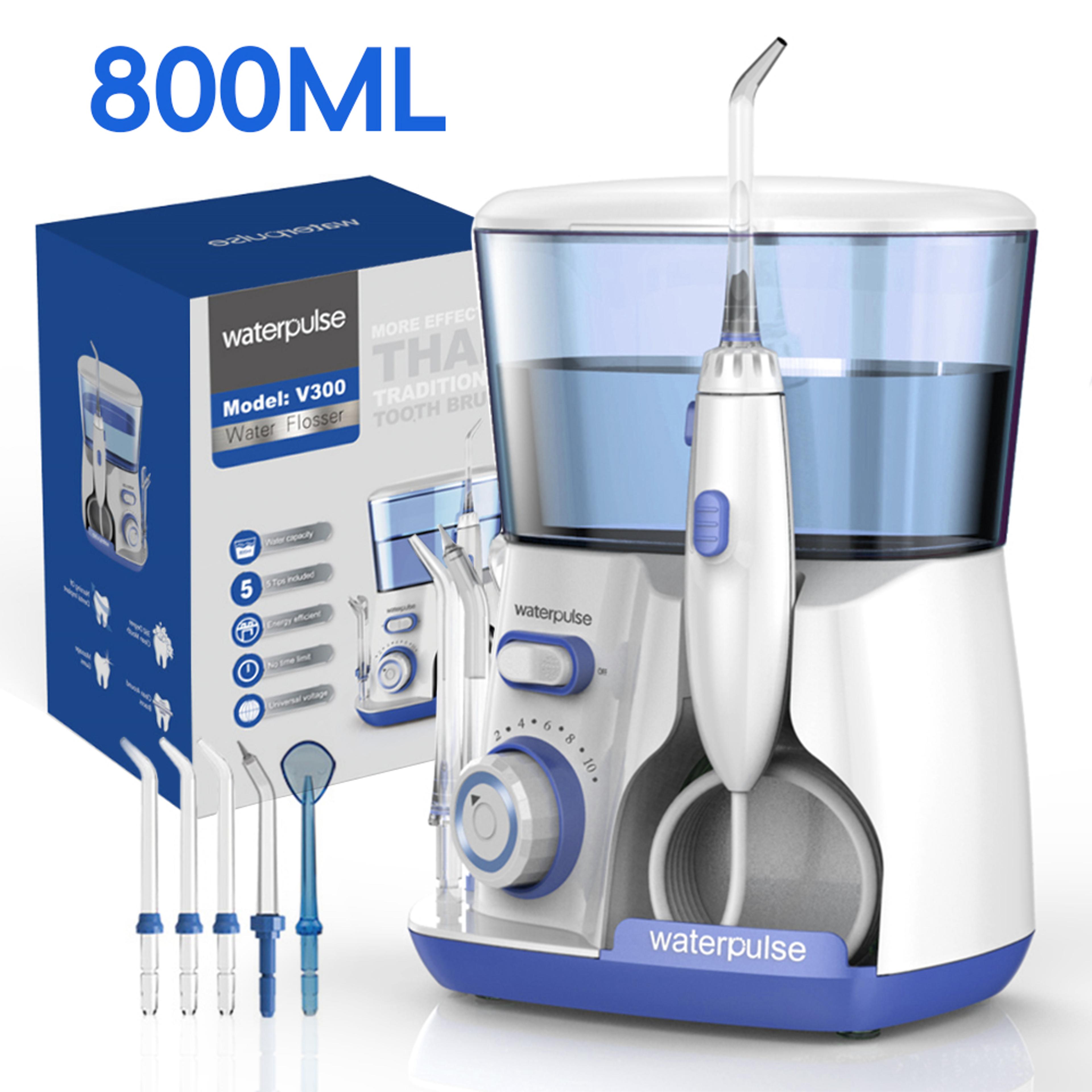 electric water flosser with 800ml tank and 5 nozzles