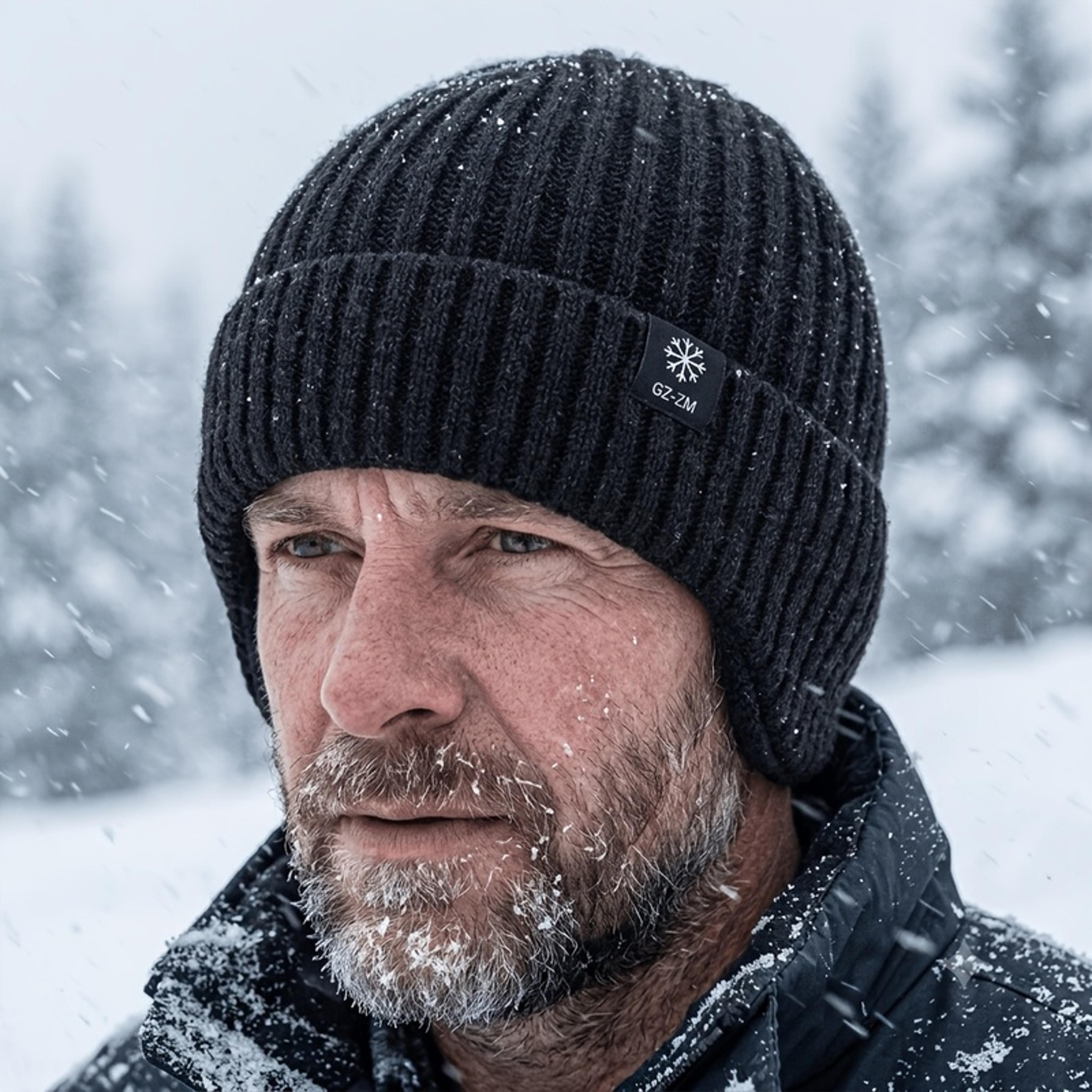 winter snowman and snowflake knit beanie hat with warm plush lining