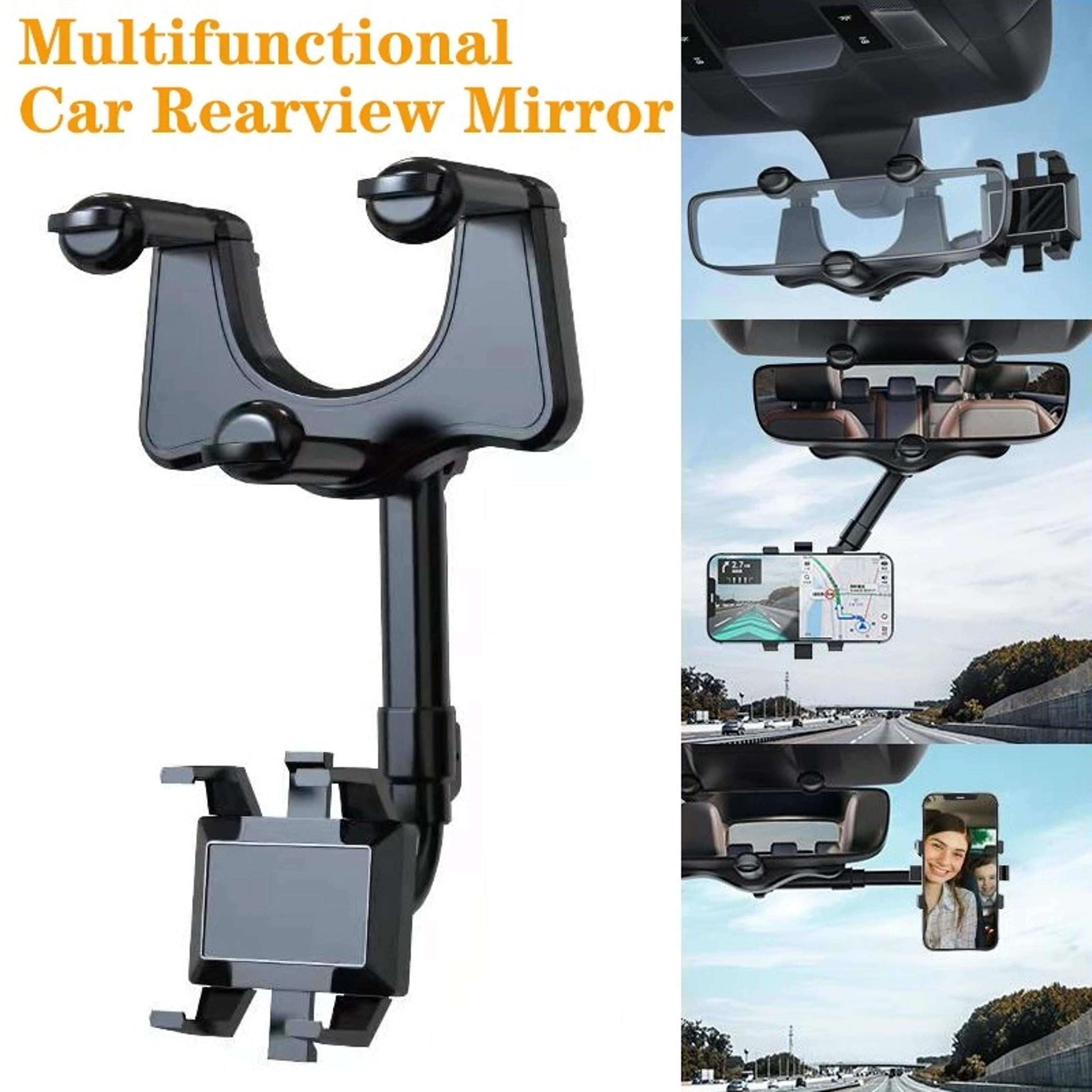 rotatable and retractable rearview mirror car phone holder with universal clip